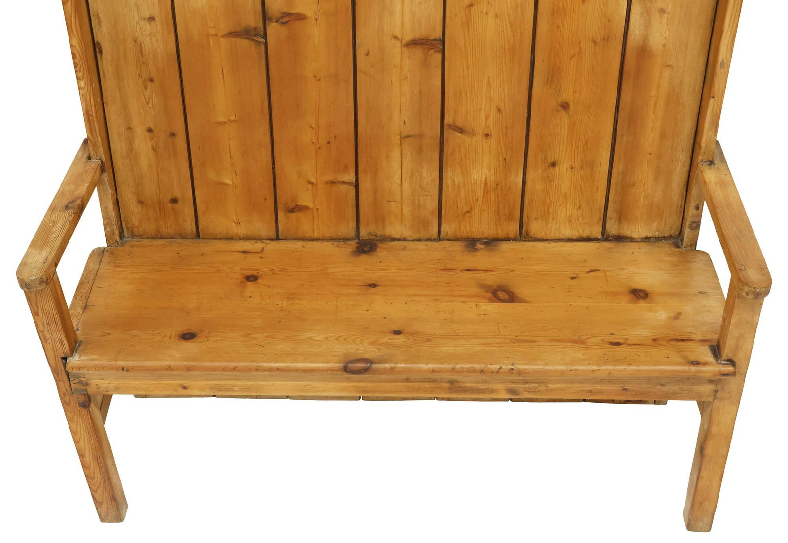 ENGLISH VICTORIAN PINE HIGH-BACK WINGED SETTLE BENCH - 3