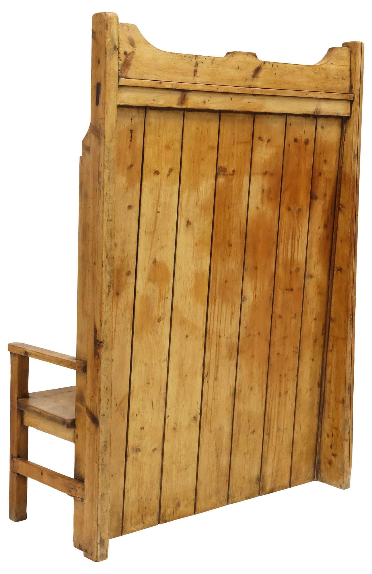 ENGLISH VICTORIAN PINE HIGH-BACK WINGED SETTLE BENCH - 4