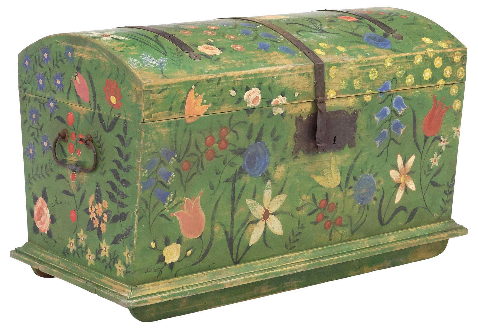 ENGLISH FLORAL-PAINTED & IRON-BOUND DOMED STORAGE CHEST (1 of 5)