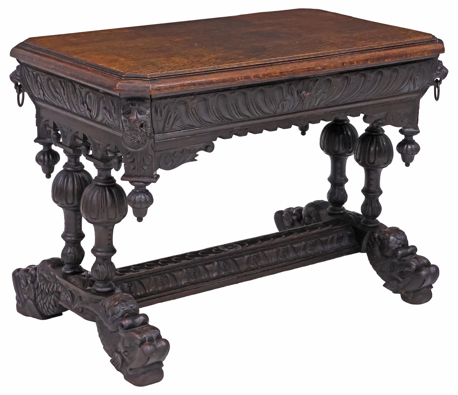 ENGLISH VICTORIAN CARVED OAK LIBRARY TABLE / WRITING DESK (1 of 8)