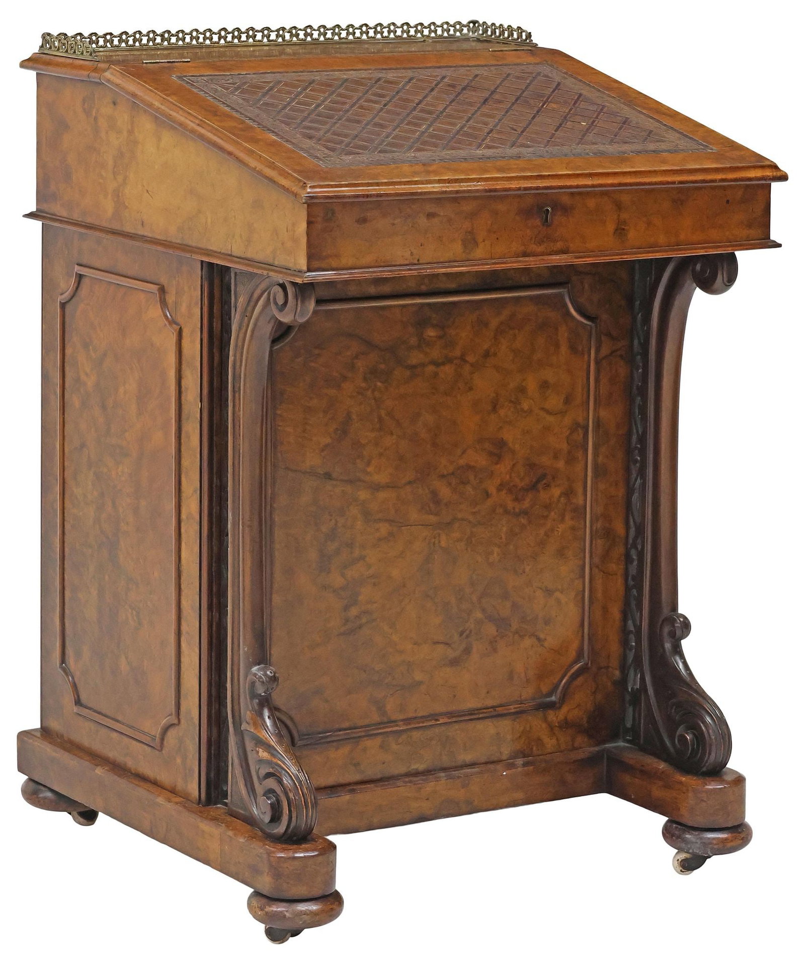 ENGLISH VICTORIAN BURLWOOD DAVENPORT DESK WITH HIDDEN DRAWERS (1 of 9)