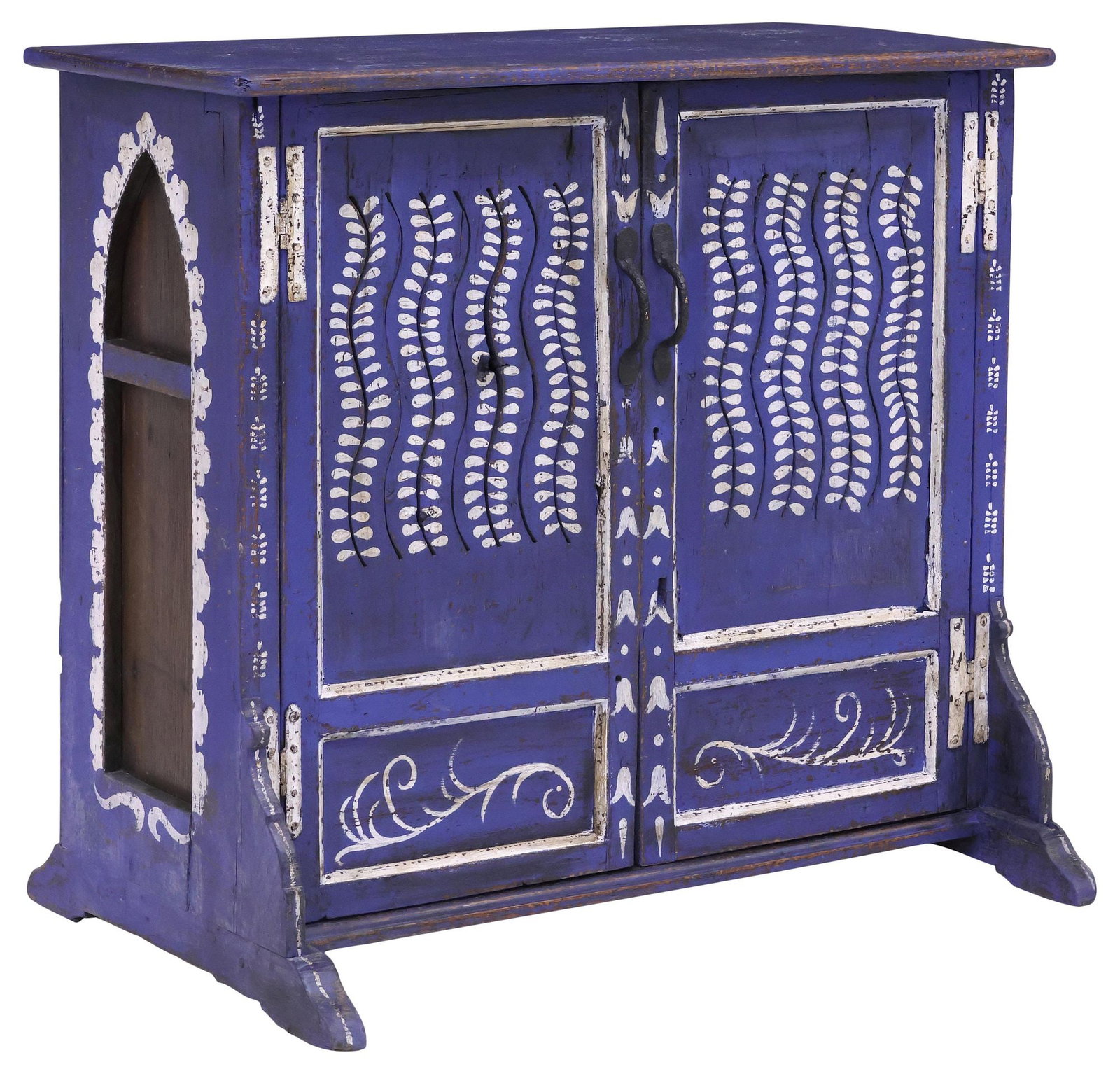 ENGLISH PAINTED PINE CUPBOARD WITH FLORAL AND SCROLLED MOTIFS (1 of 5)