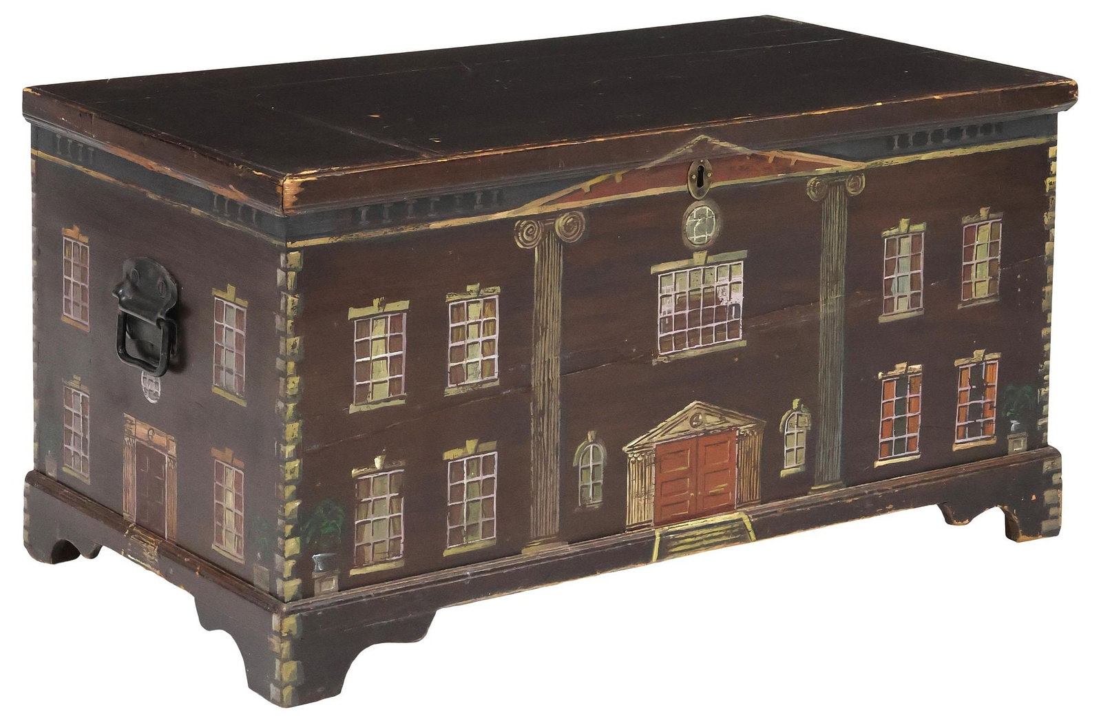 ENGLISH PAINT-DECORATED HOUSE FACADE BLANKET BOX / STORAGE CHEST (1 of 6)