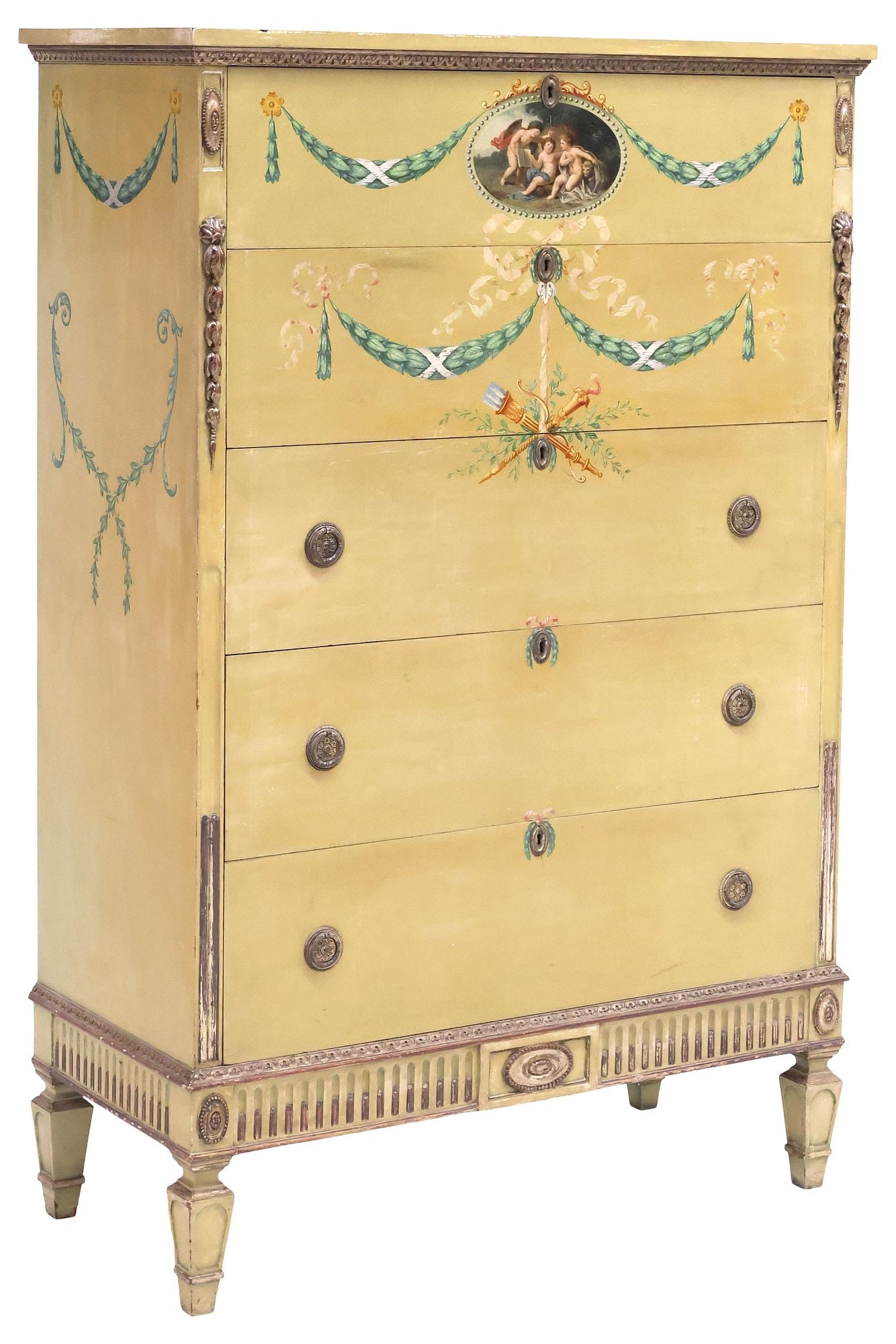 NEOCLASSICAL STYLE PARCEL-GILT & PAINTED TALL CHEST OF DRAWERS (1 of 6)