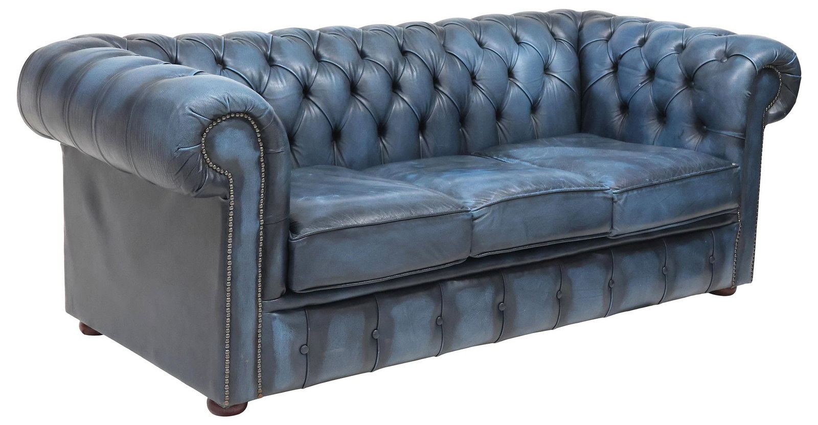 ENGLISH BLUE BUTTONED-LEATHER CHESTERFIELD STYLE SOFA (1 of 4)