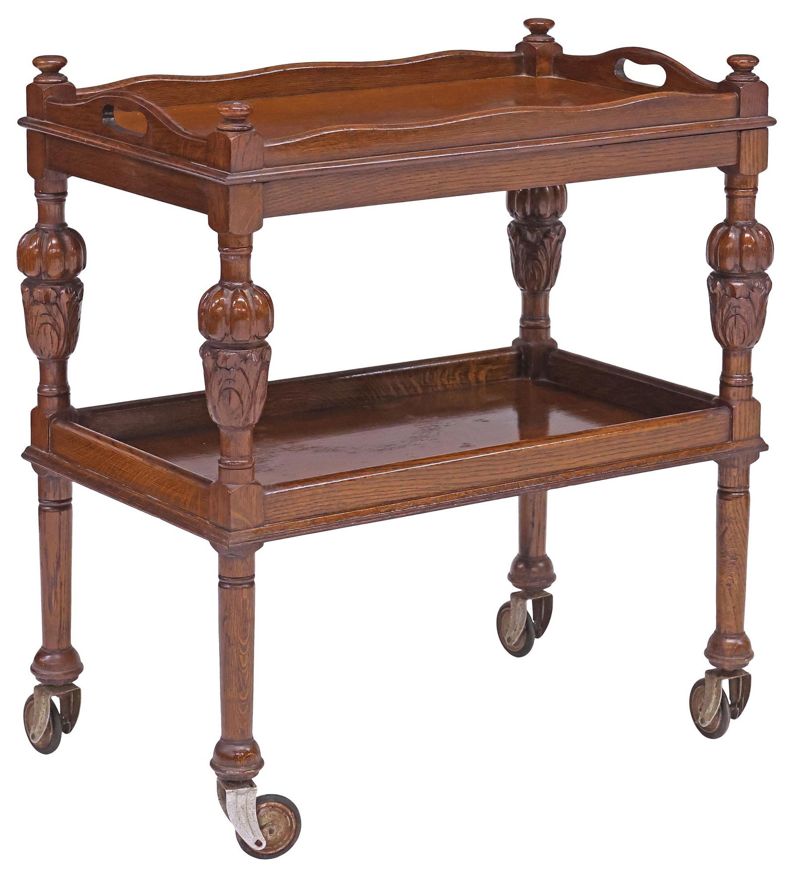 ENGLISH JACOBEAN STYLE CARVED OAK TRAY-TOP SERVICE TROLLEY (1 of 5)