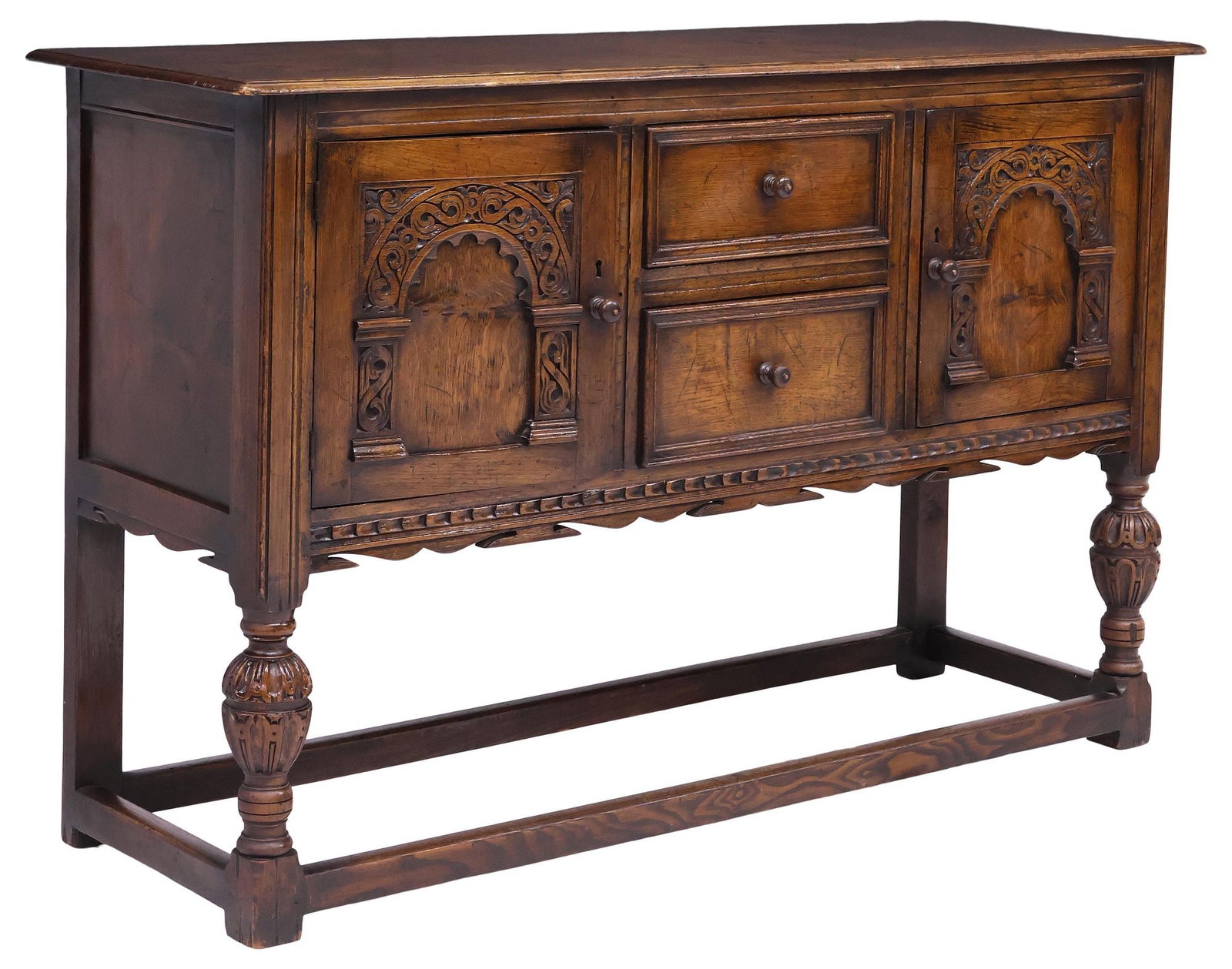 ENGLISH JACOBEAN STYLE CARVED OAK SIDEBOARD / CABINET (1 of 7)