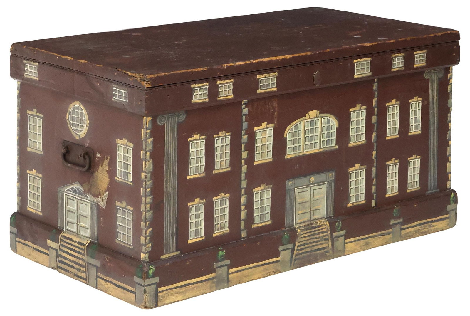 ENGLISH PAINT-DECORATED HOUSE FACADE BLANKET BOX / STORAGE CHEST (1 of 5)