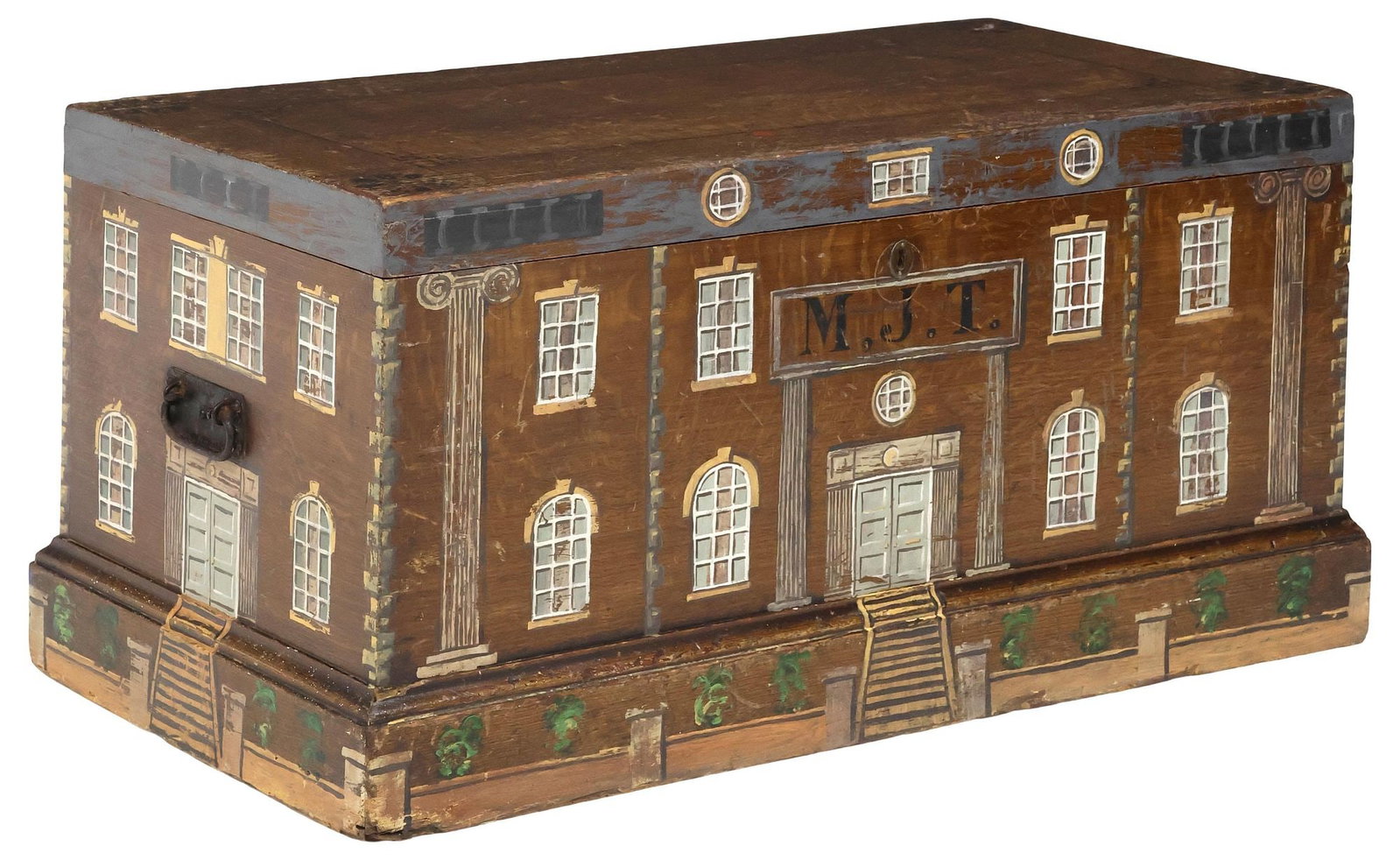 ENGLISH PAINT-DECORATED HOUSE FACADE OAK BLANKET BOX / STORAGE CHEST (1 of 5)