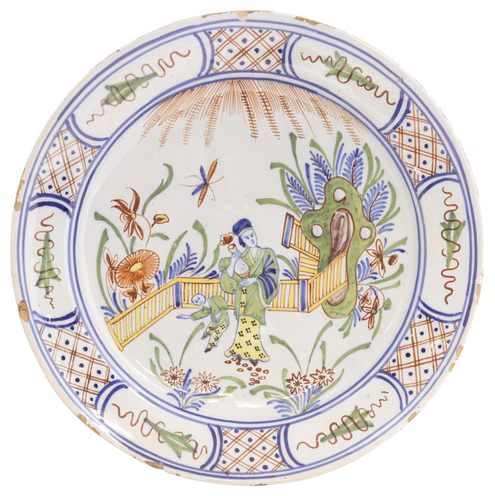 DUTCH DELFT POLYCHROME CHINOISERIE CHARGER, 18TH C. (1 of 2)