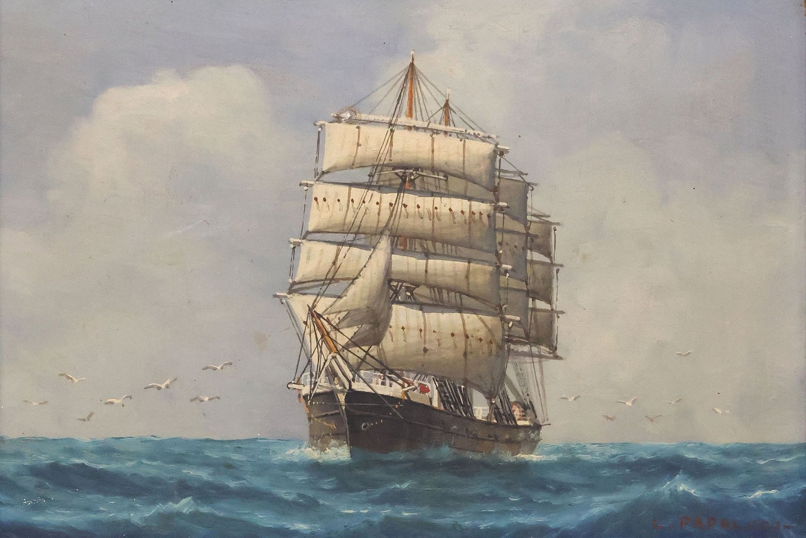 LUCA PAPALUCA (ITALIAN, 1890-1934) PAINTING, SAILING CLIPPER SHIP AT SEA (1 of 4)