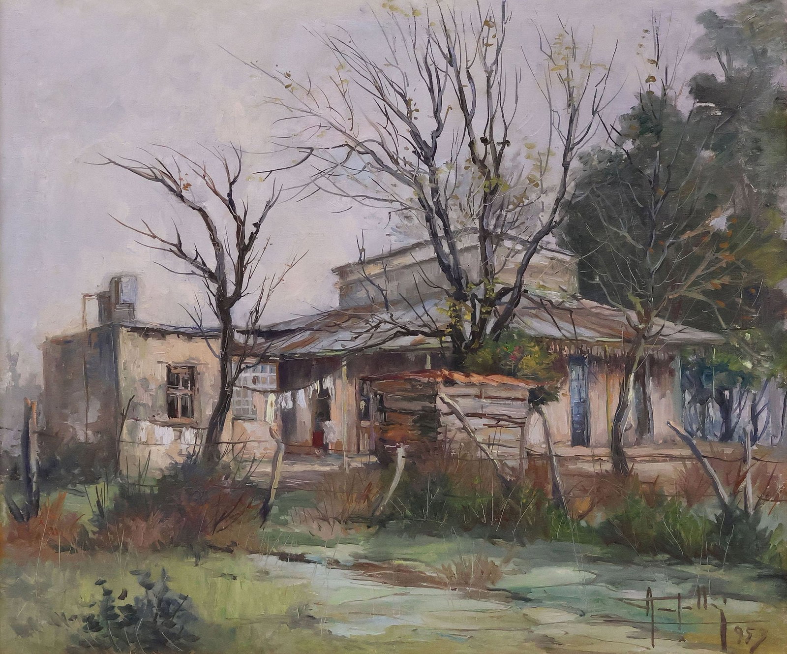 CLAUDIO SIMONETTI (ITALIAN, B.1927) PAINTING, RURAL HOUSE LANDSCAPE (1 of 4)
