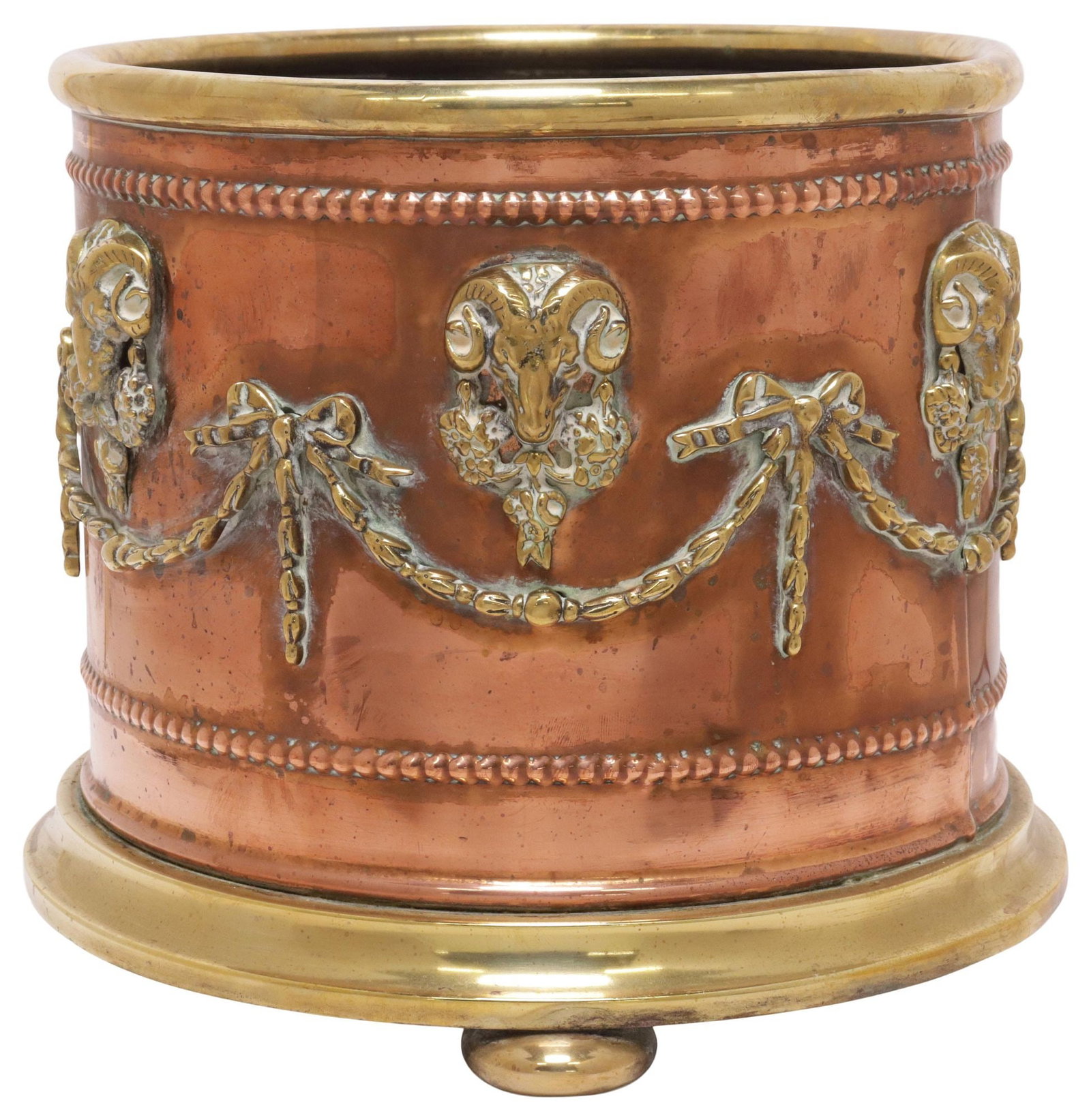 ENGLISH VICTORIAN BRASS & COPPER RAM'S MASK PLANTER / JARDINIERE (1 of 4)