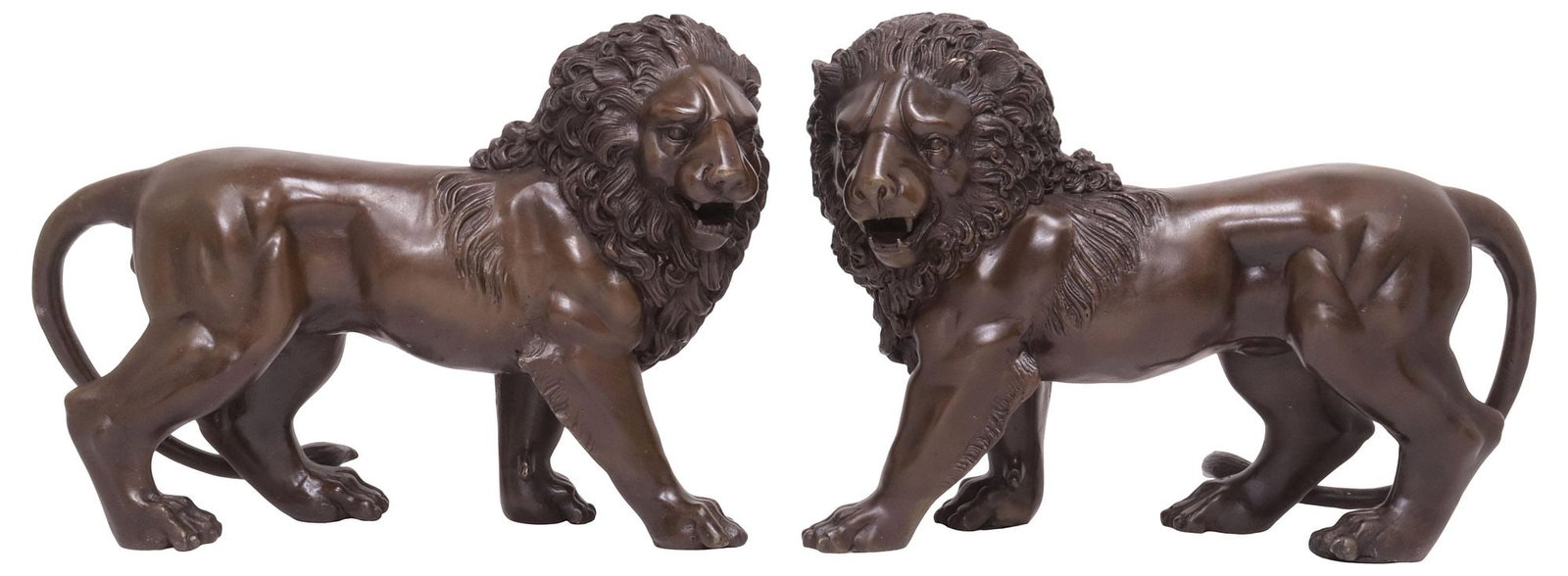 (2) PATINATED BRONZE SCULPTURES, WALKING LIONS (1 of 4)