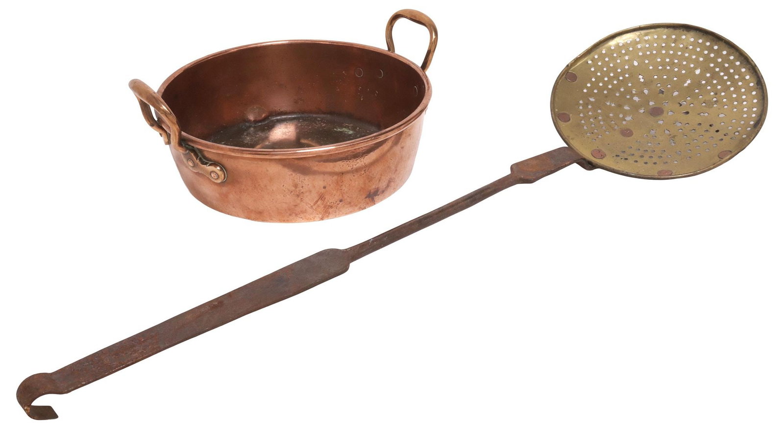 (2) ENGLISH KITCHENWARE, BRASS SKIMMER & COPPER PAN / KETTLE (1 of 7)