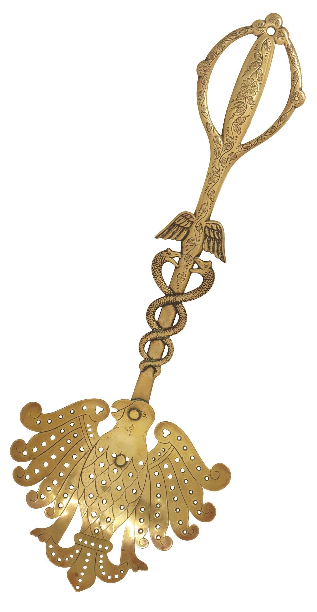 ENGLISH VICTORIAN ETCHED BRASS BIRD & SERPENT MOTIF SKIMMER (1 of 5)