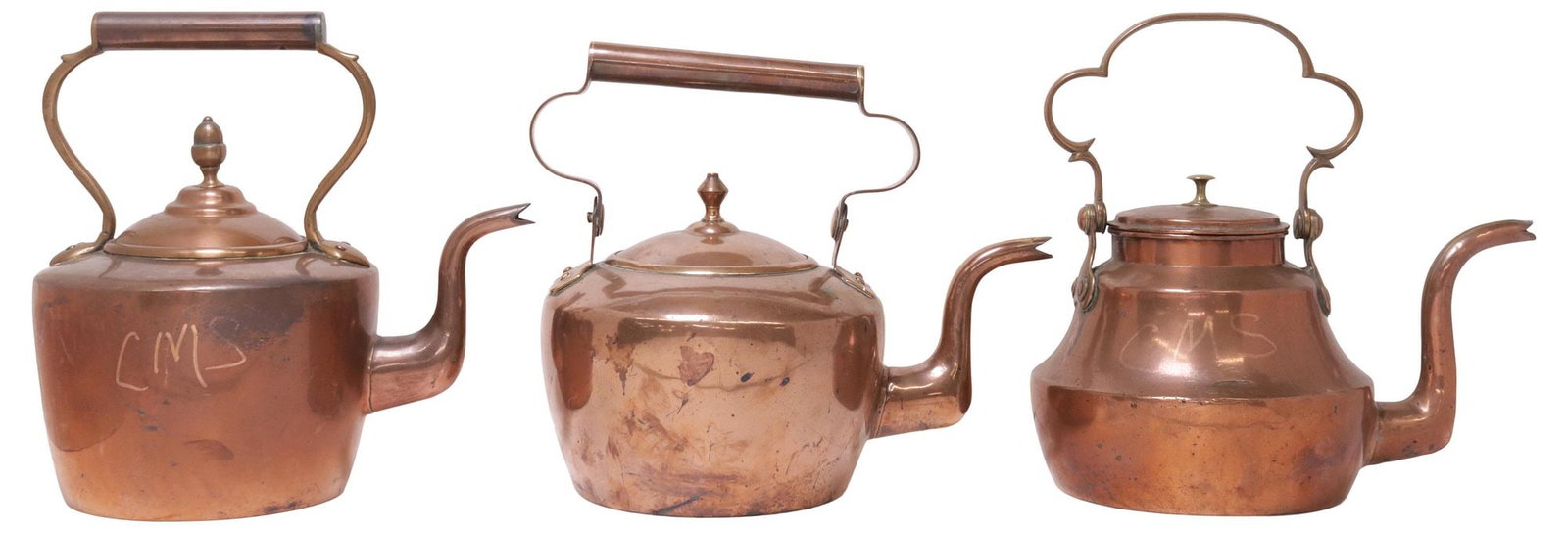 (3) ENGLISH VICTORIAN COPPER KITCHEN KETTLES (1 of 3)