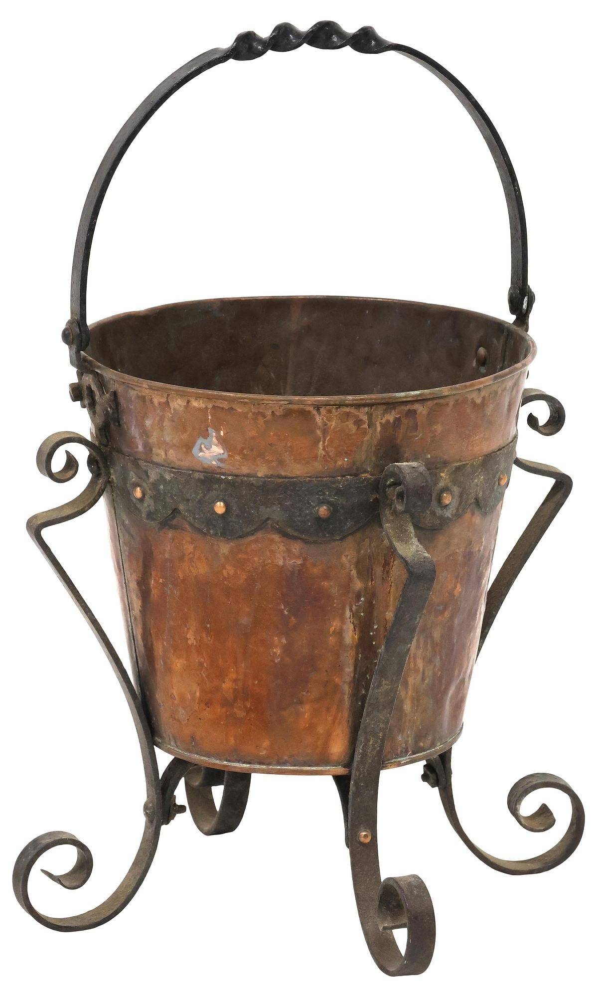 ENGLISH ARTS & CRAFTS COPPER & WROUGHT IRON COAL / FIRE BUCKET (1 of 3)