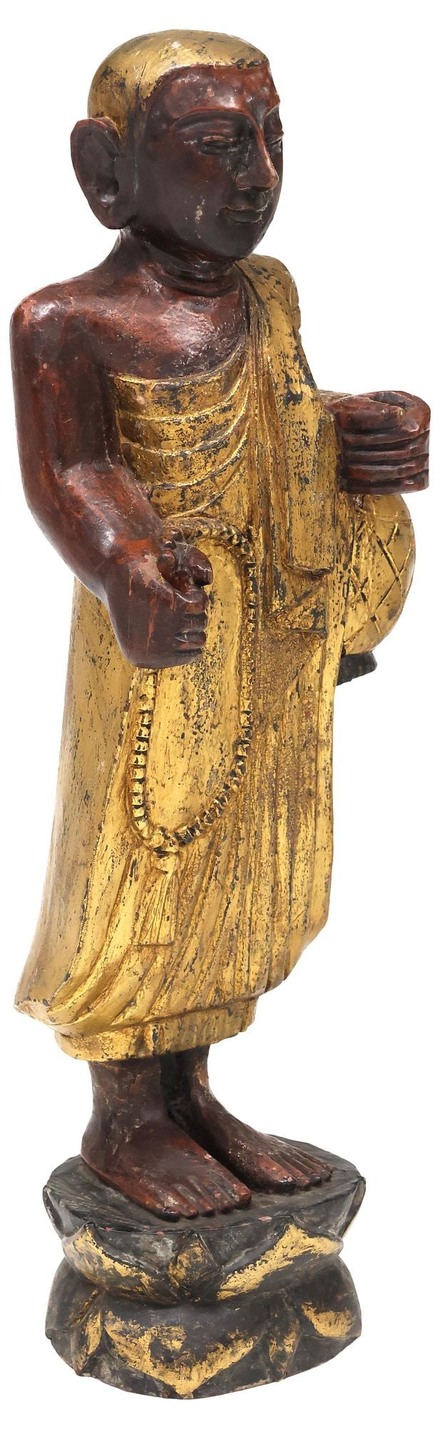 SOUTHEAST ASIAN BURMESE CARVED BUDDHIST MONK FIGURE, 30"H (1 of 4)