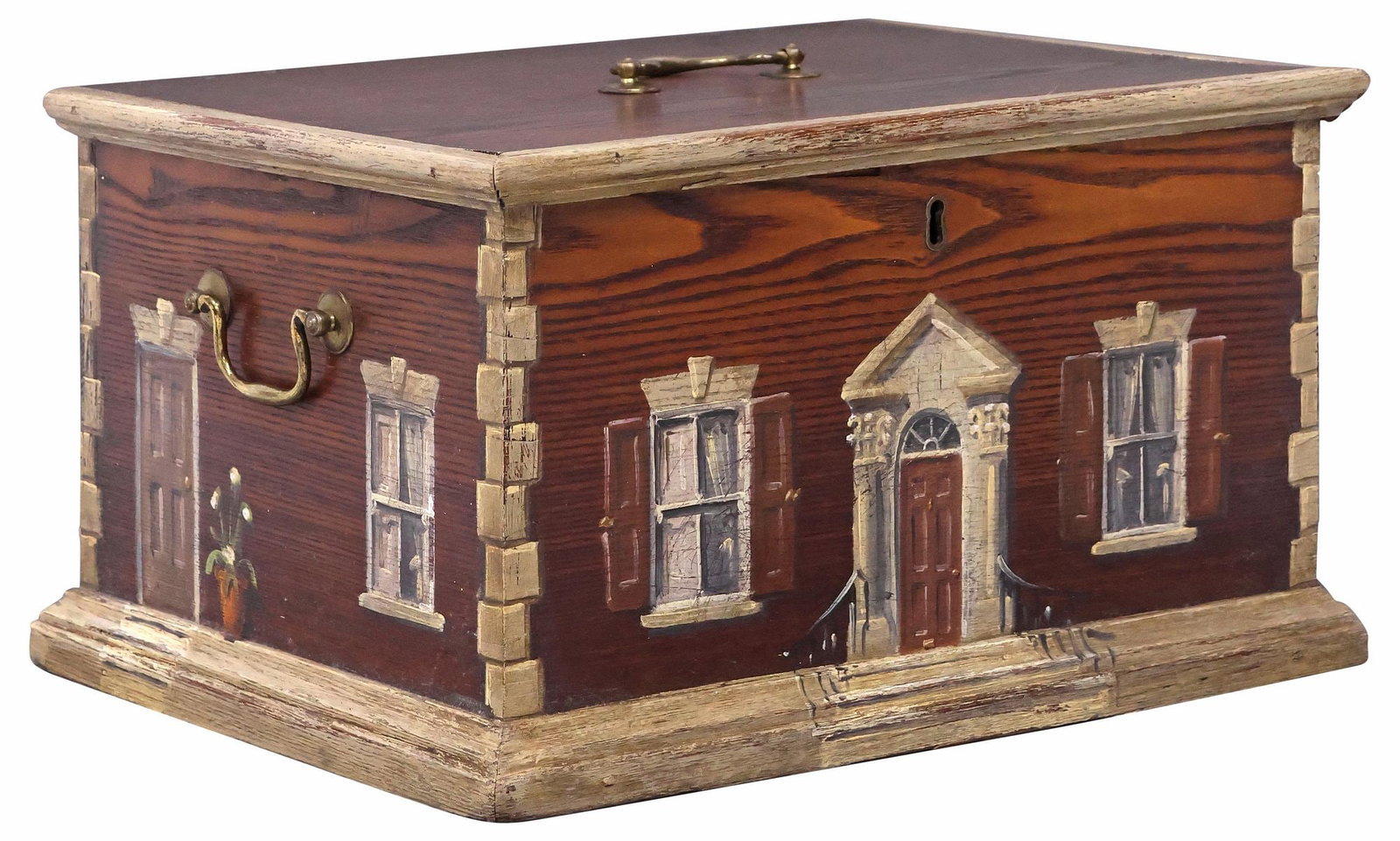 ENGLISH PAINT-DECORATED PINE HOUSE FACADE TABLE BOX (1 of 6)