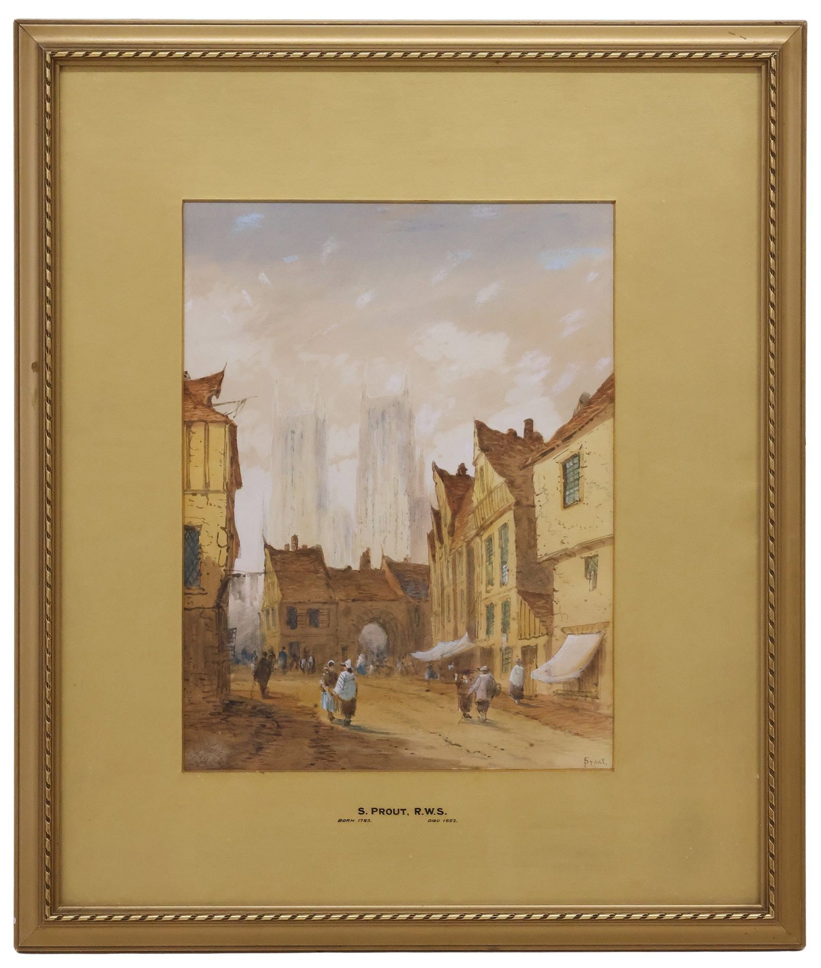 SAMUEL PROUT (BRITISH, 1783-1852) WATERCOLOR PAINTING, STREET SCENE (1 of 3)