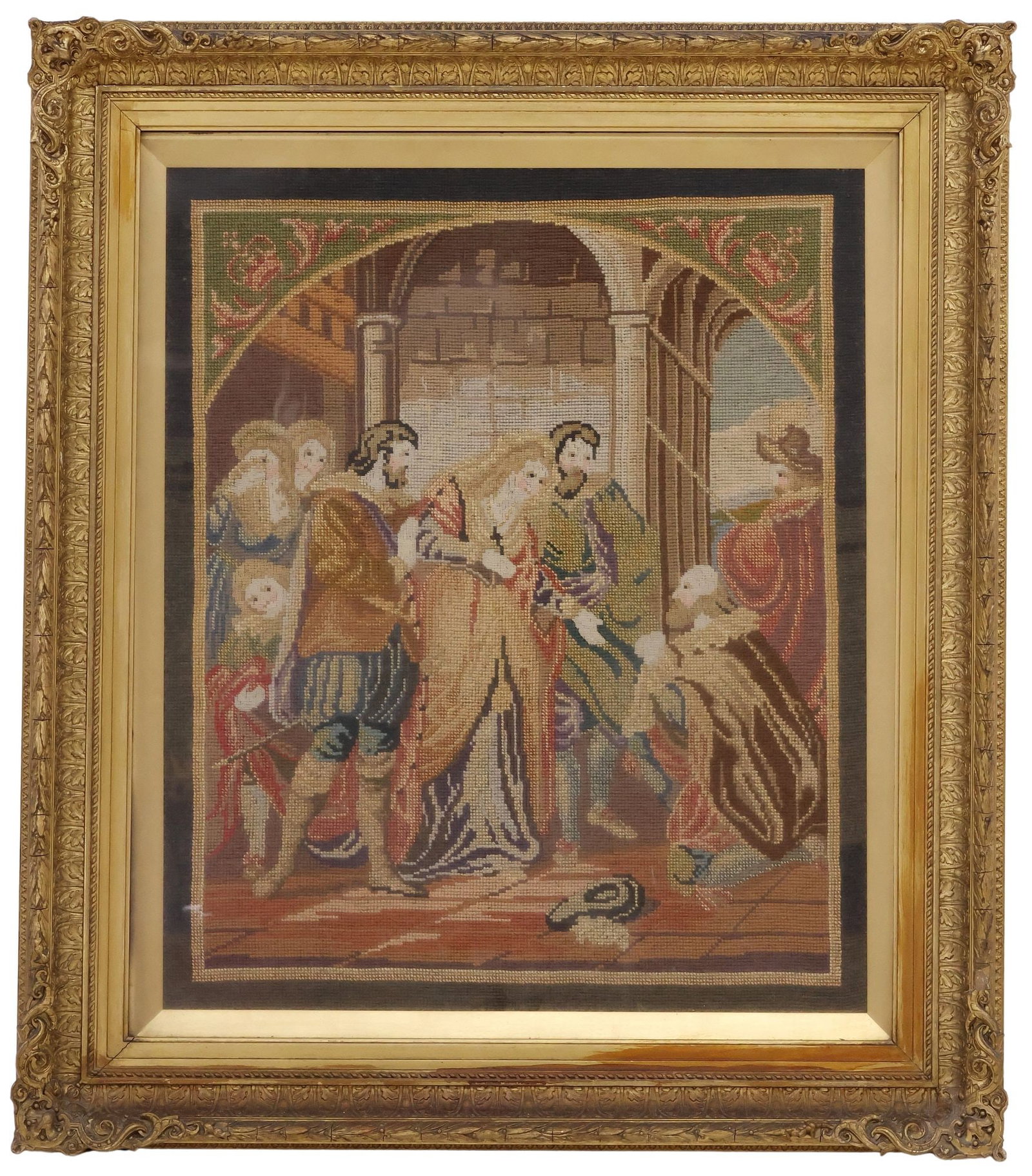 FRAMED VICTORIAN BERLIN WOOL WORK PICTURE, MARY QUEEN OF SCOTTS (1 of 3)