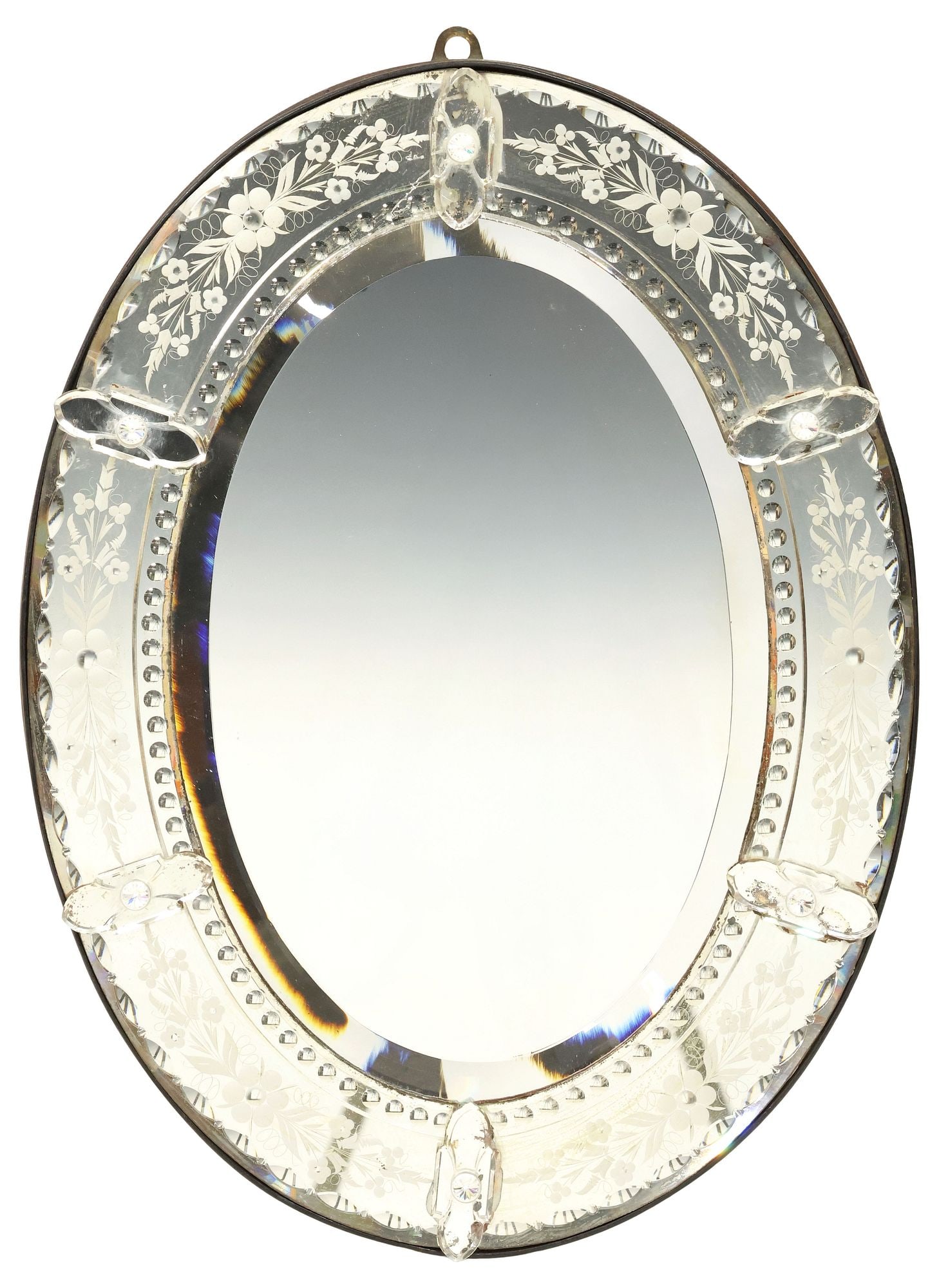 VENETIAN ETCHED & BEVELED GLASS OVAL WALL MIRROR (1 of 3)