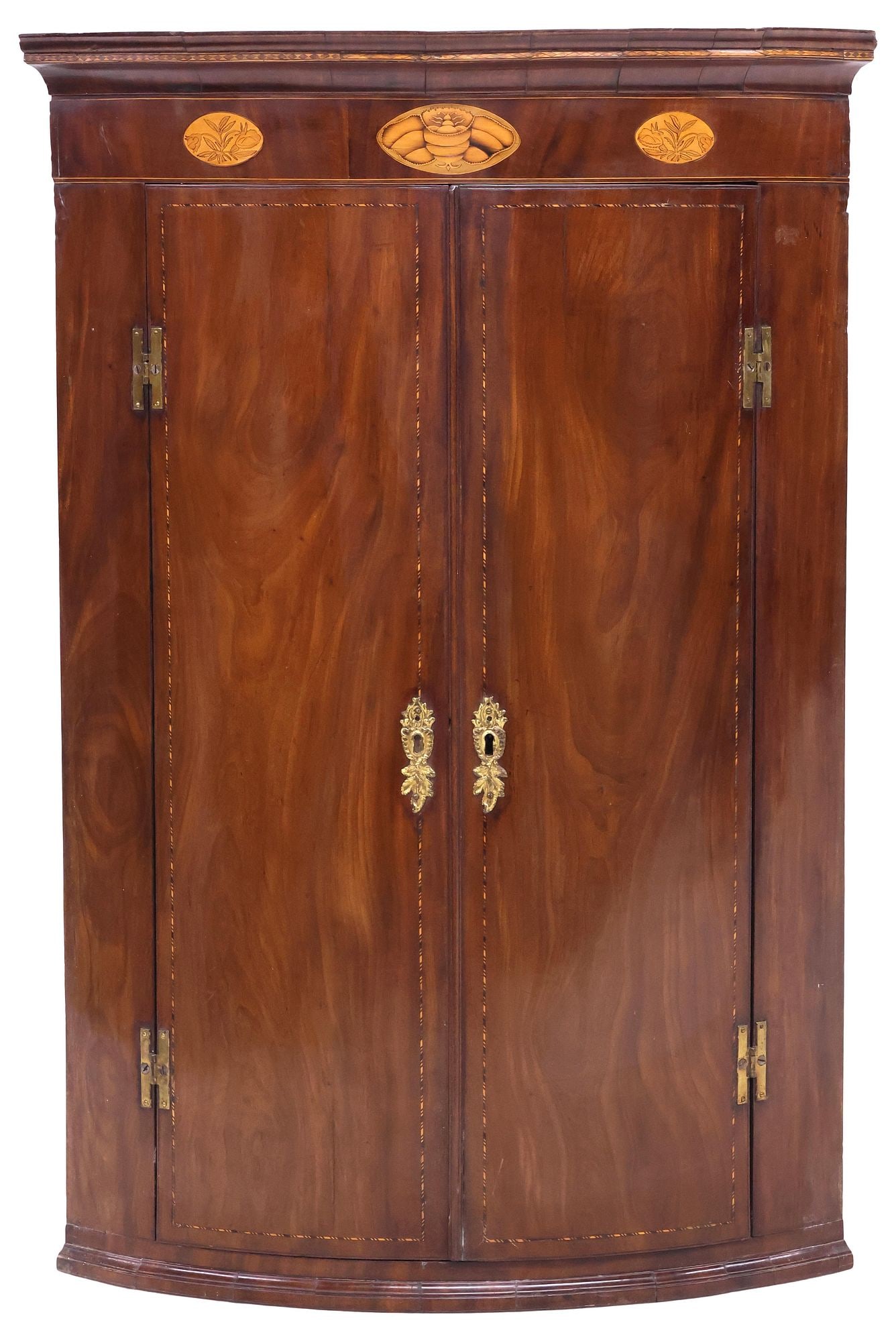 GEORGIAN PERIOD MARQUETRY & MAHOGANY WALL-MOUNTED CORNER CABINET (1 of 4)
