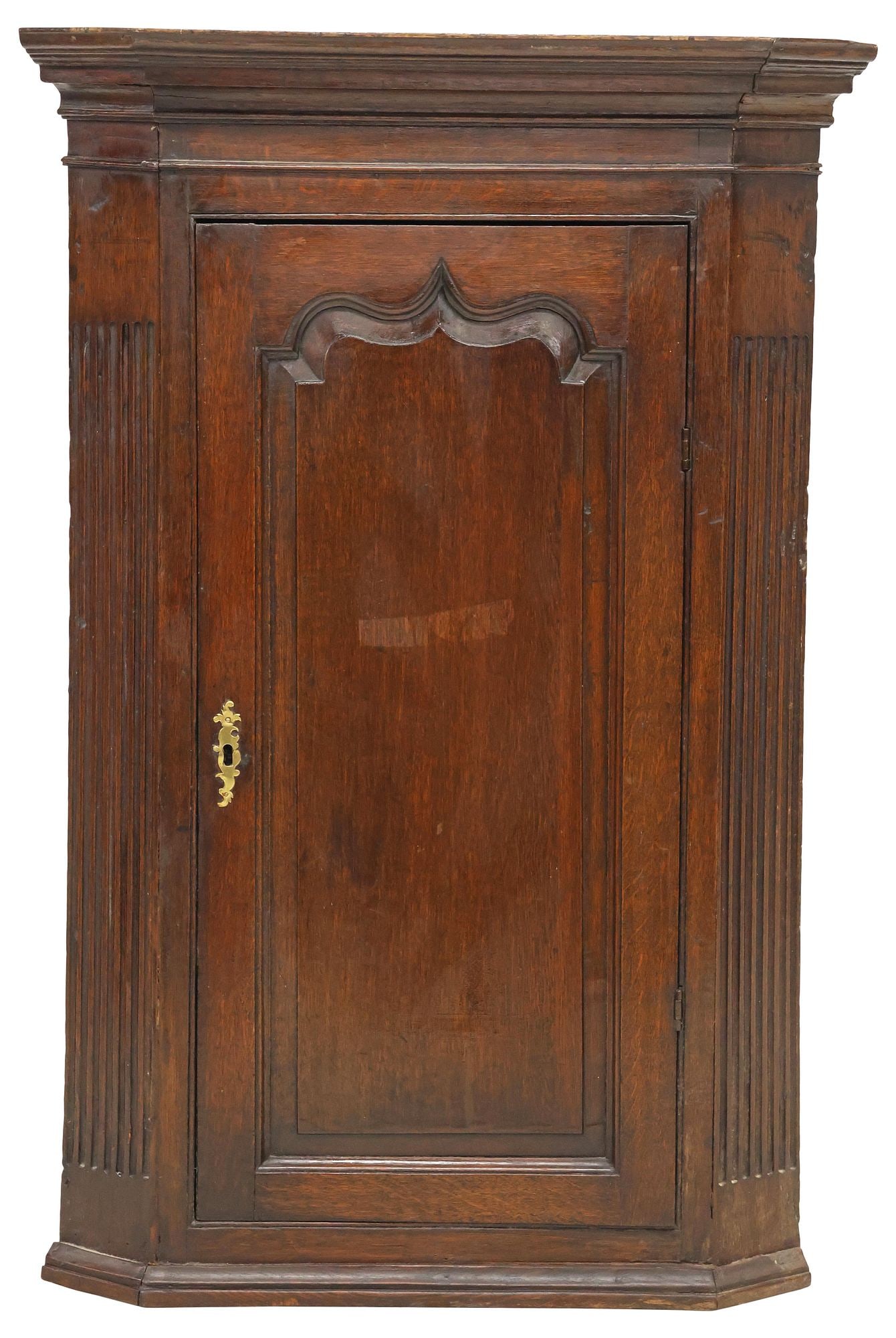 ENGLISH GEORGIAN PERIOD CARVED OAK WALL-MOUNTED CORNER CUPBOARD (1 of 3)