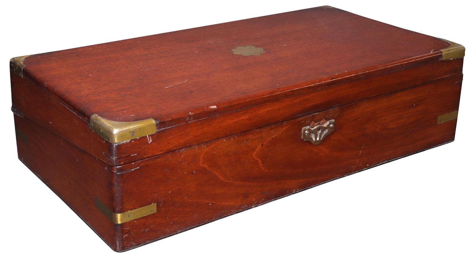 ENGLISH BRASS-BOUND MAHOGANY WRITING SLOPE/ TRAVEL DESK (1 of 7)