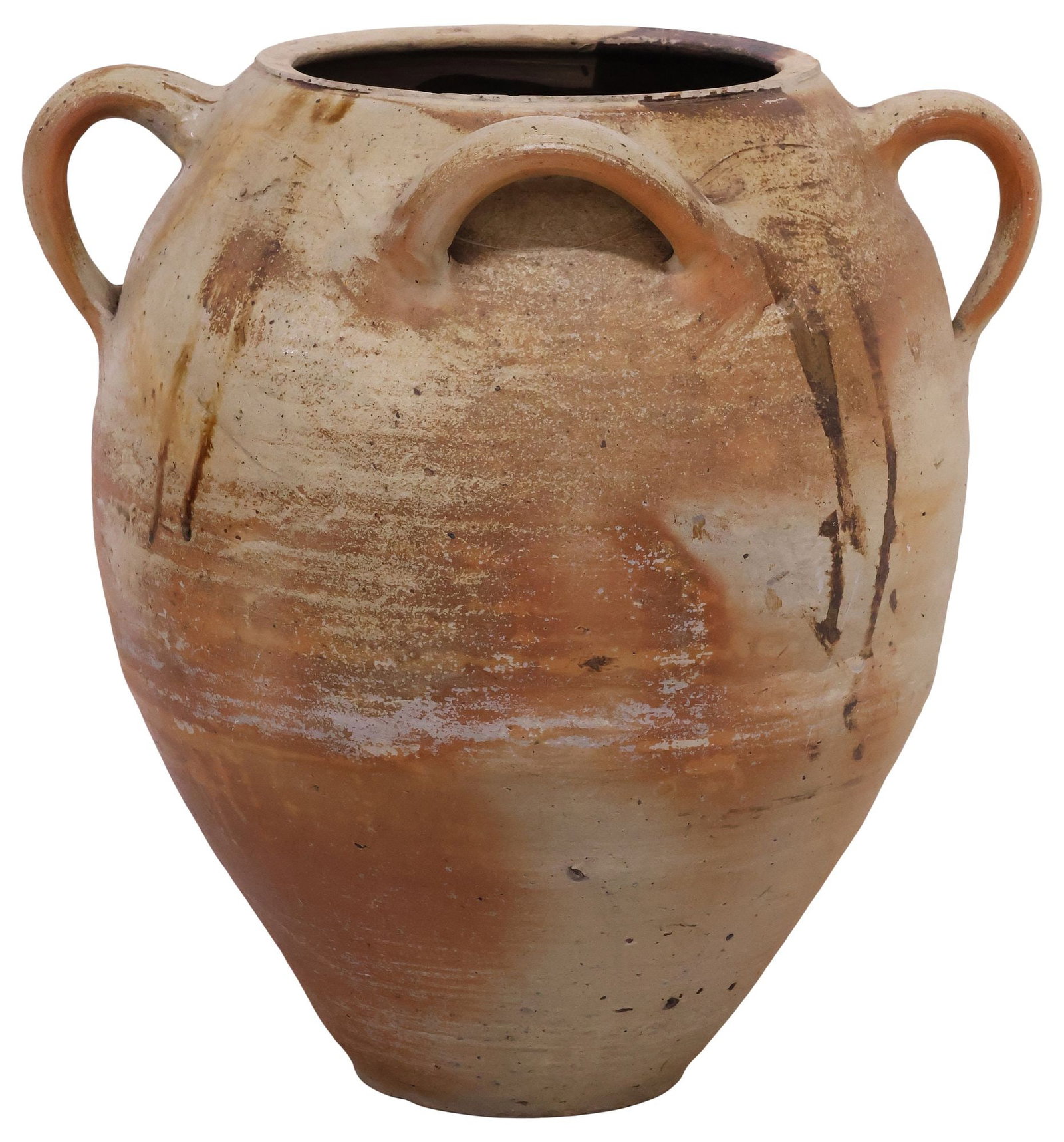 LARGE FRENCH PROVENCIAL STONEWARE HANDLED VESSEL (1 of 4)