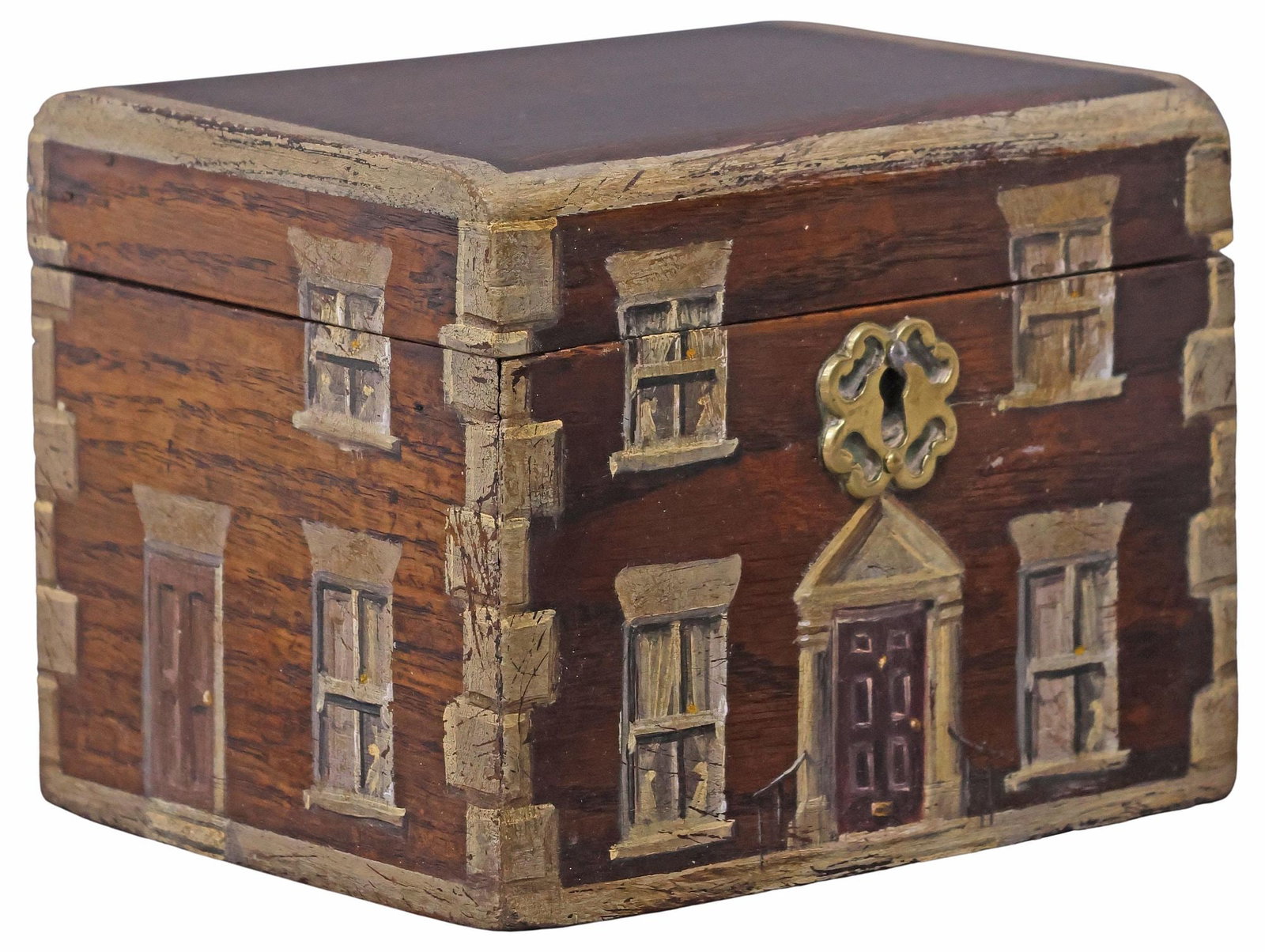 DIMINUATIVE ENGLISH PAINT-DECORATED HOUSE FACADE TABLE BOX (1 of 6)