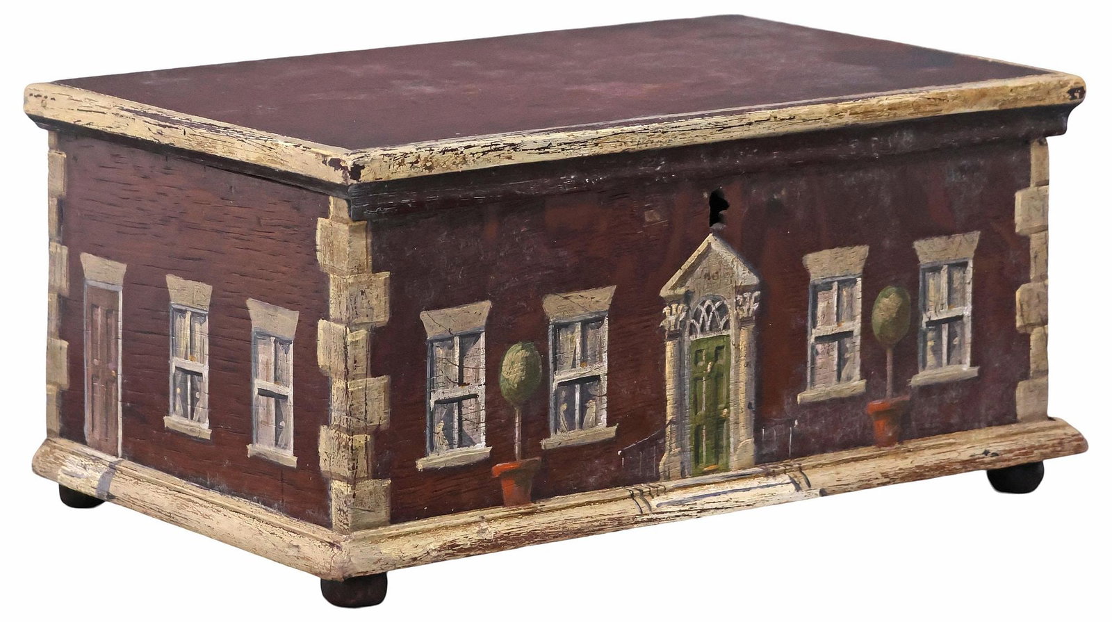 ENGLISH PAINT-DECORATED OAK HOUSE FACADE TABLE BOX (1 of 6)