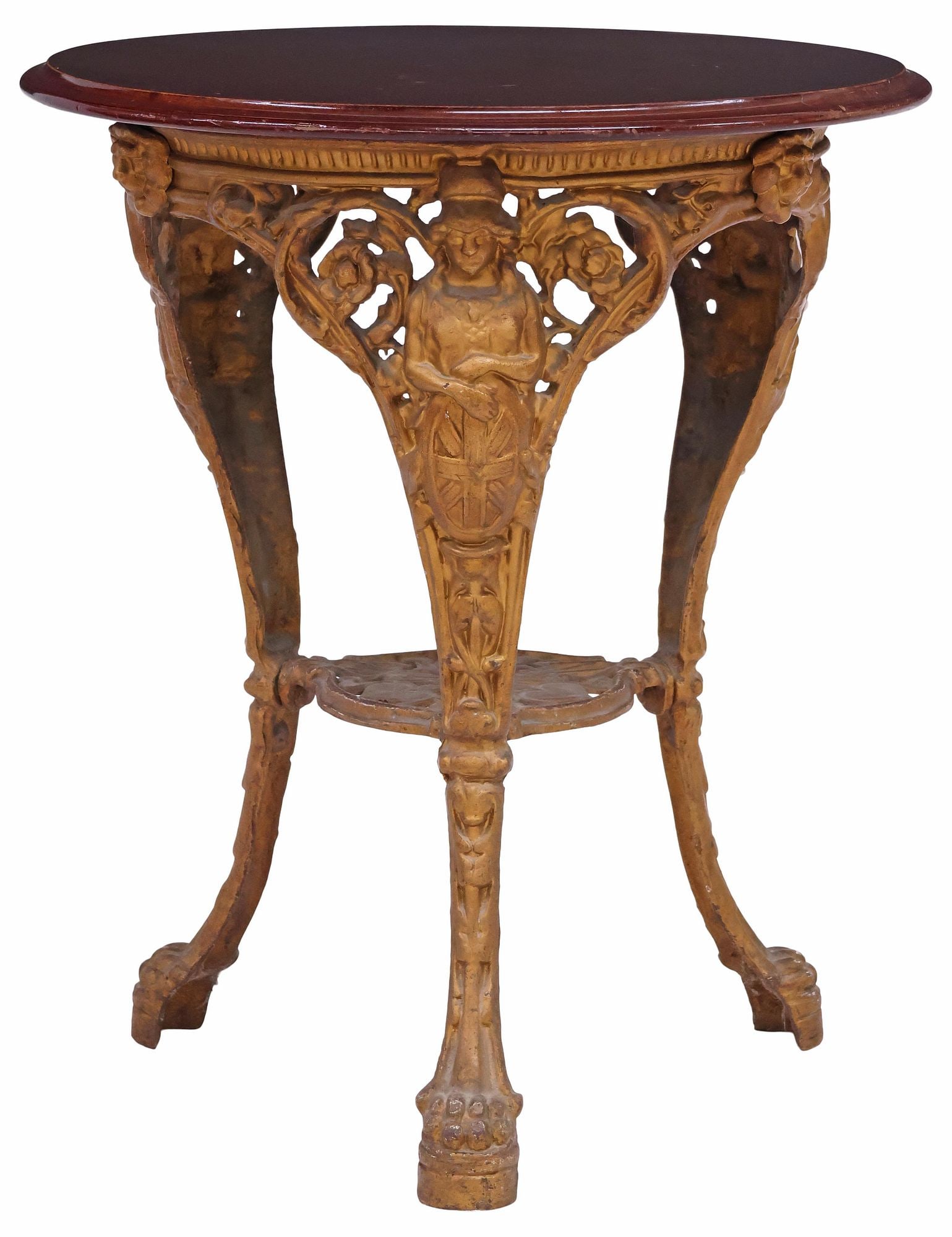 ENGLISH MAHOGANY-TOP GILT-PAINTED CAST IRON PUB TABLE (1 of 4)