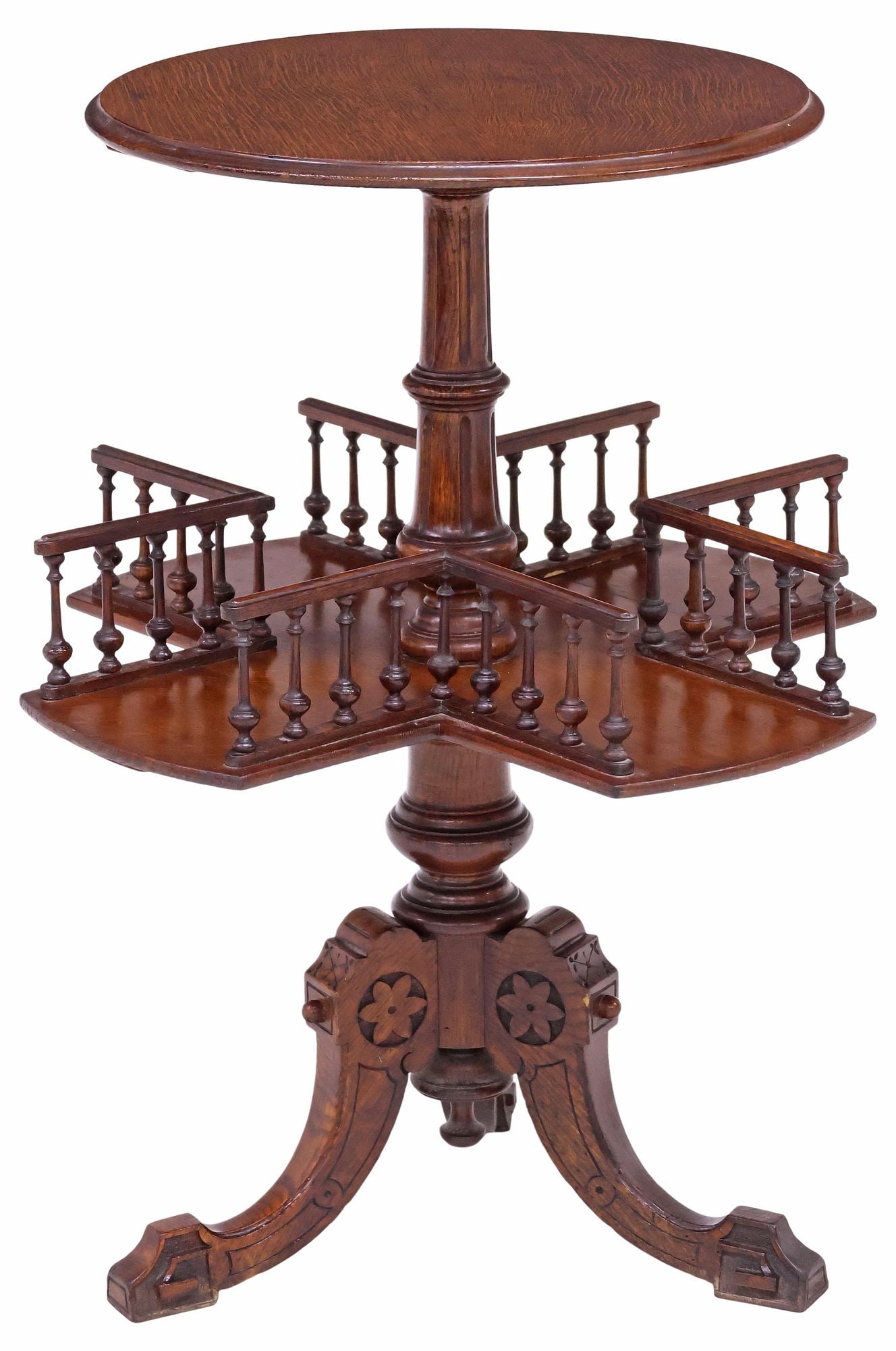 ENGLISH EDWARDIAN CARVED OAK ROTATING LIBRARY STAND (1 of 4)
