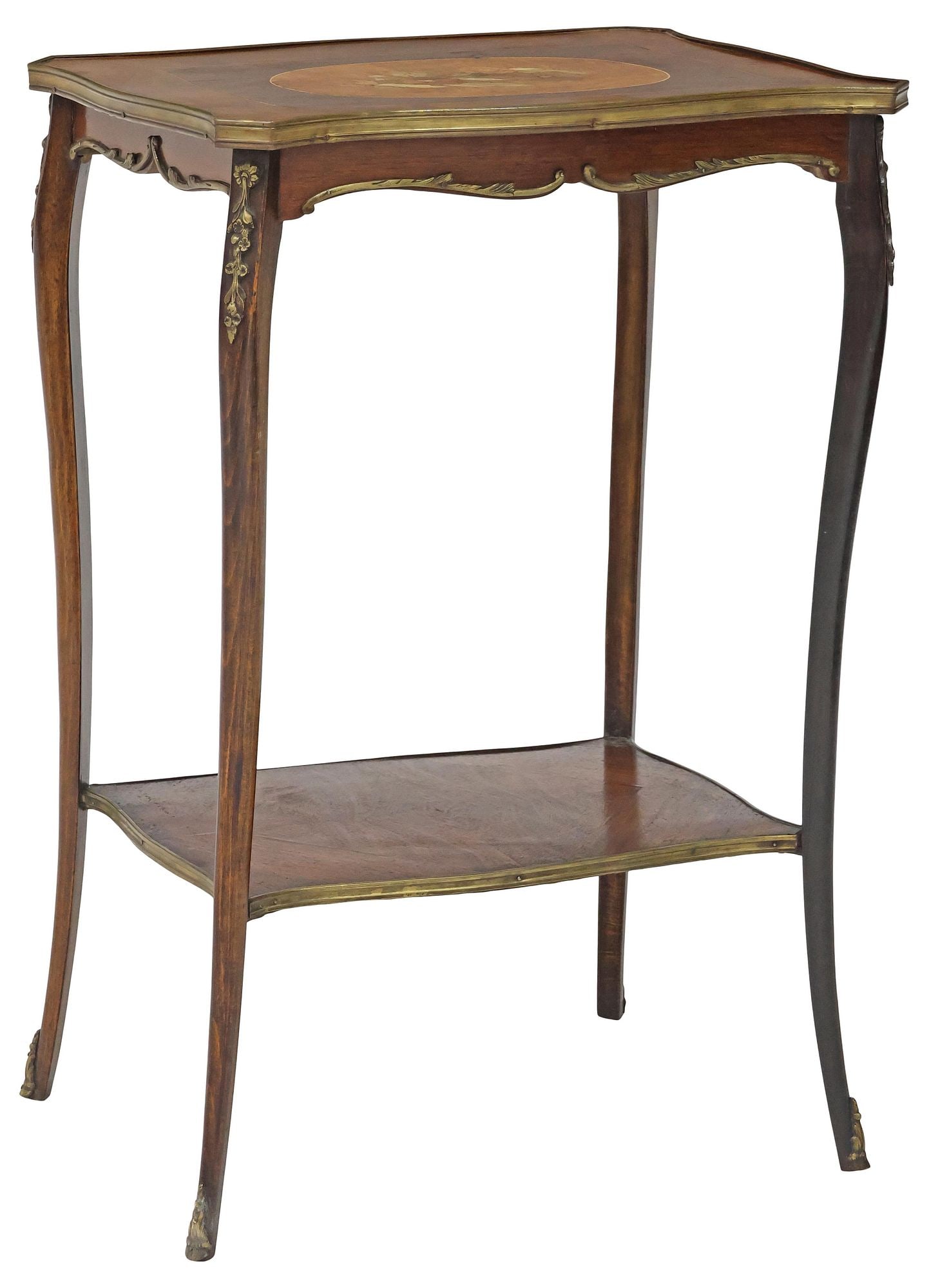 LOUIS XV STYLE POLYCHROME MARQUETRY & MAHOGANY SIDE TABLE (1 of 4)