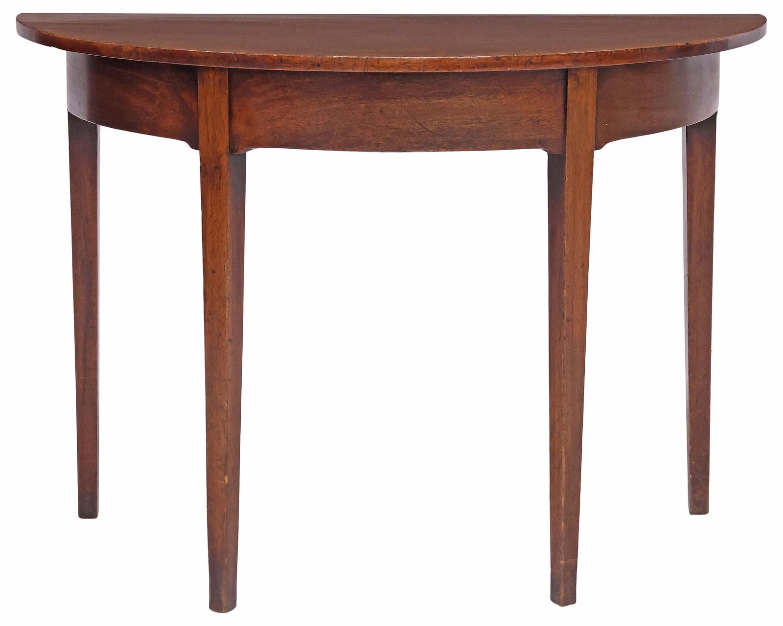 ENGLISH GEORGIAN PERIOD MAHOGANY DEMILUNE CONSOLE TABLE, LATE 18TH C. (1 of 3)