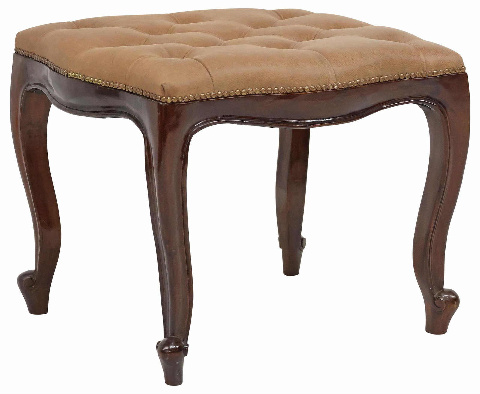 LOUIS XV STYLE LEATHER-UPHOLSTERED MAHOGANY OTTOMAN (1 of 4)