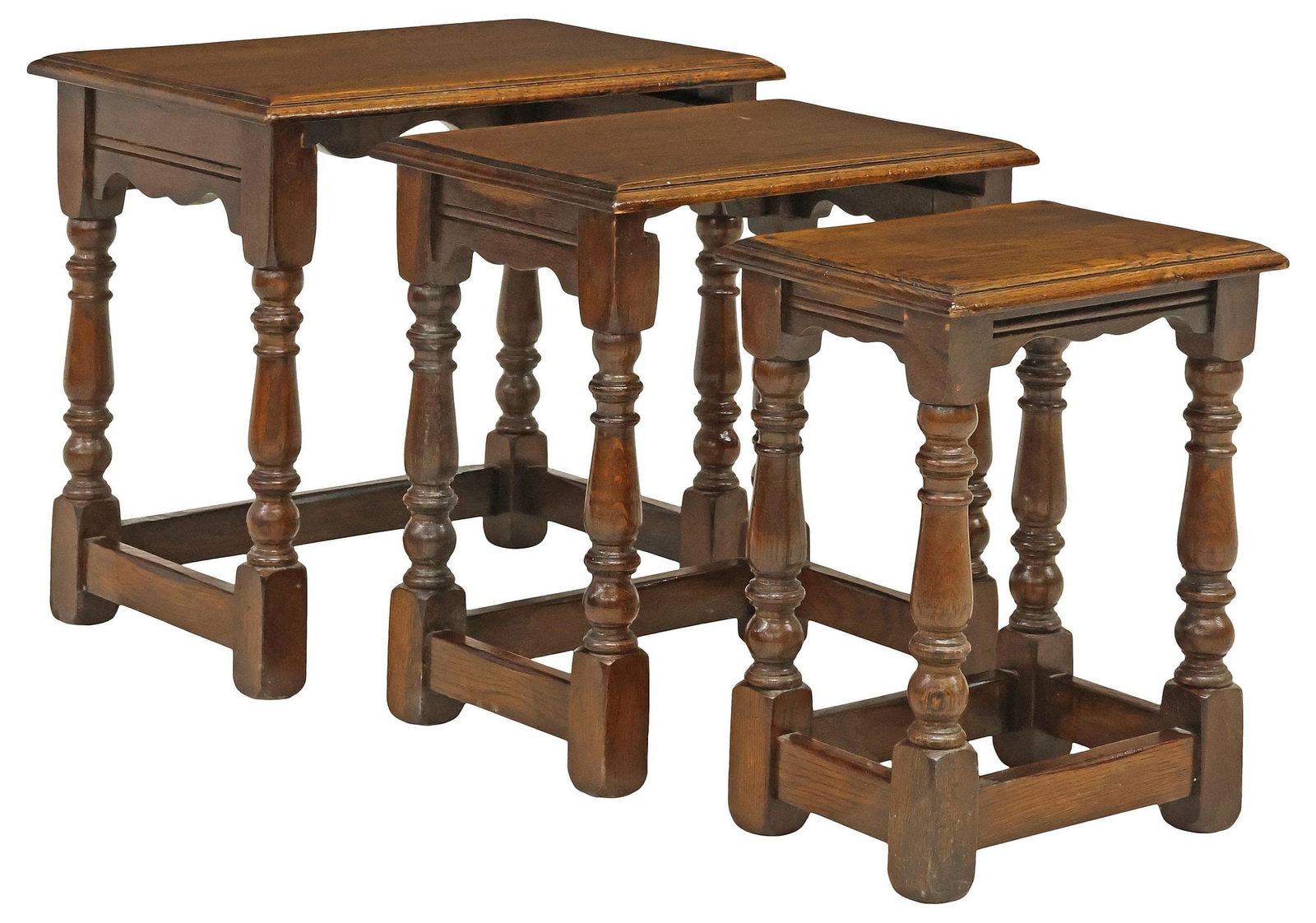 (3) ENGLISH TURNED OAK NESTING TABLES (1 of 5)