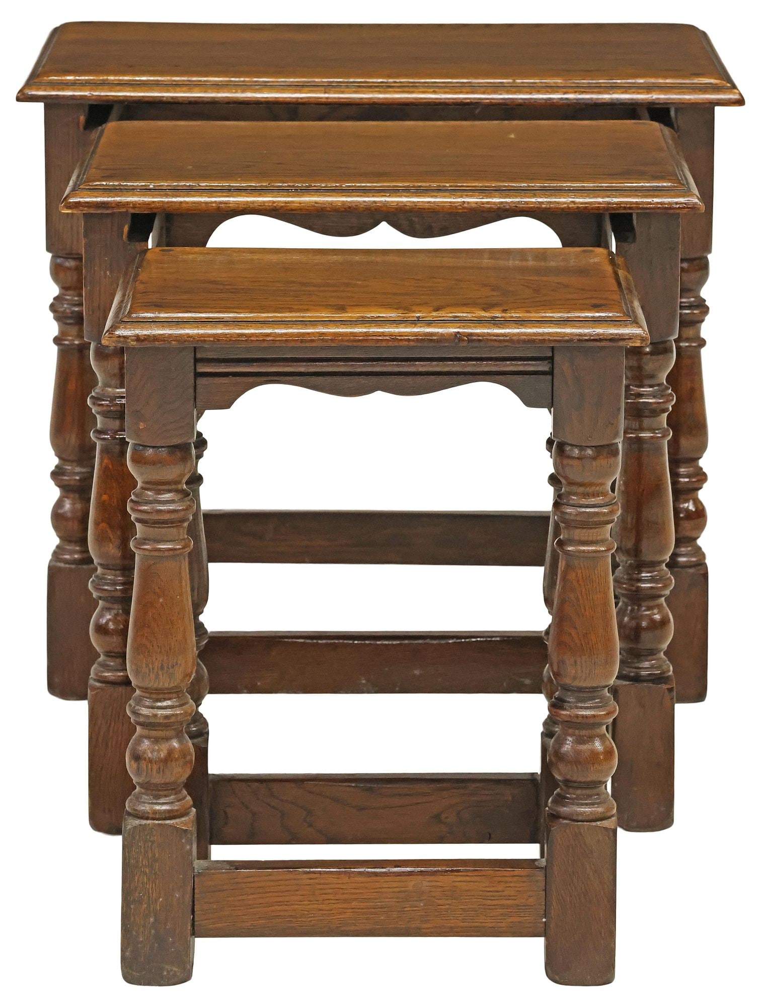 (3) ENGLISH TURNED OAK NESTING TABLES - 2