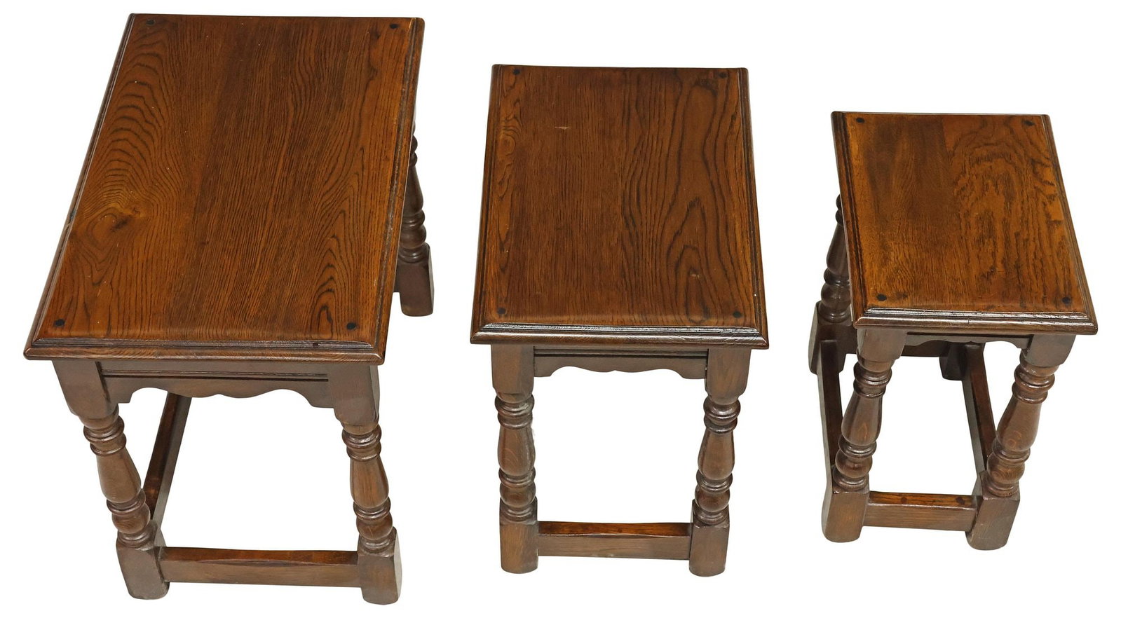 (3) ENGLISH TURNED OAK NESTING TABLES - 3