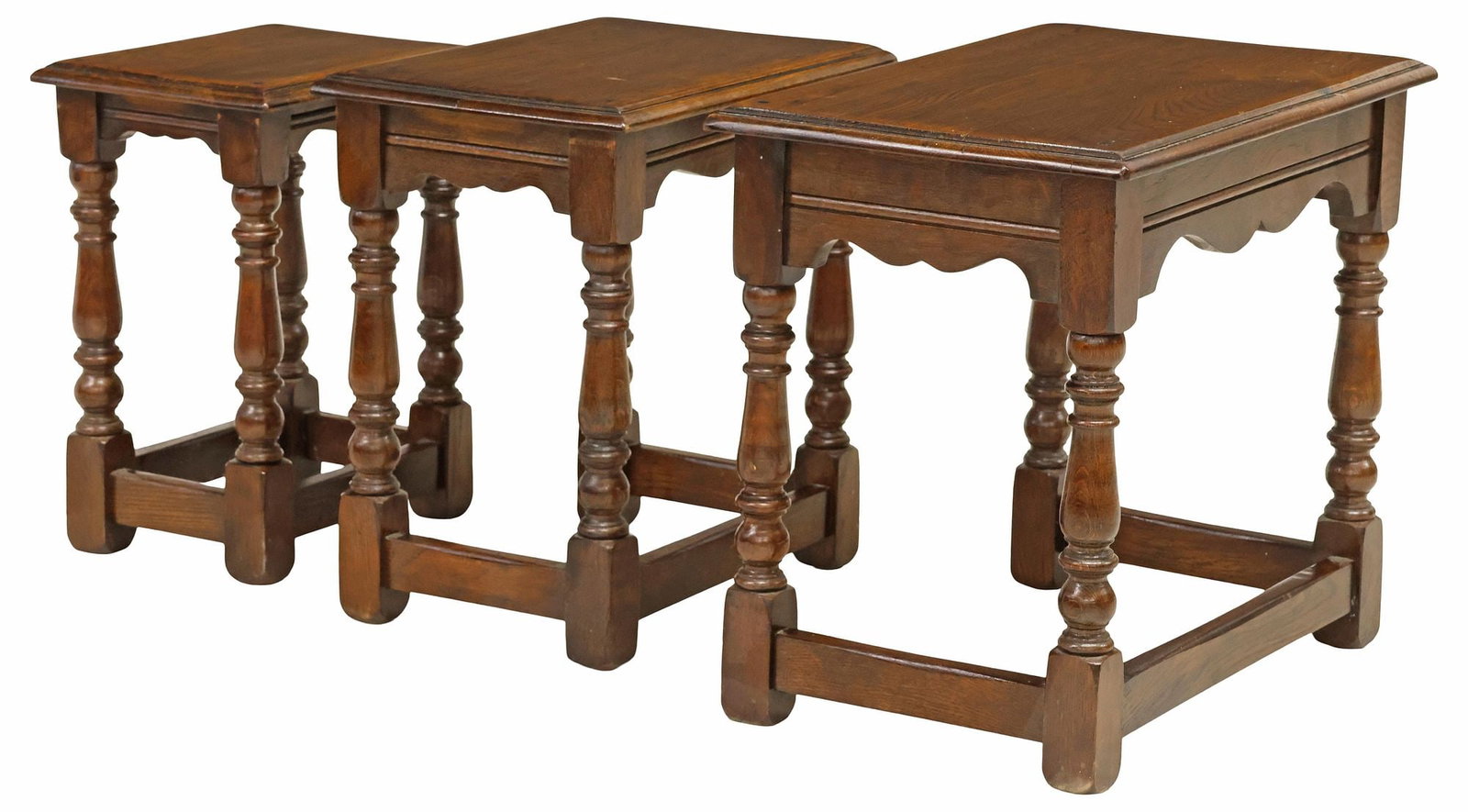 (3) ENGLISH TURNED OAK NESTING TABLES - 4