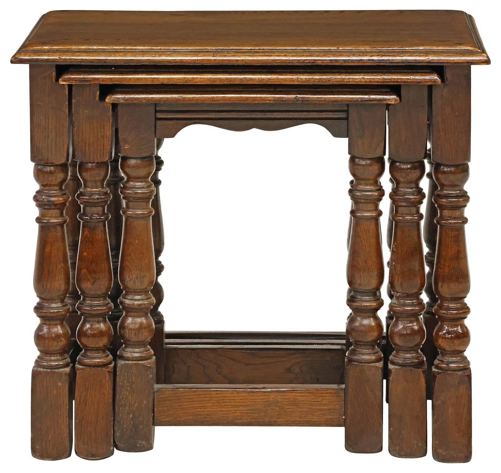(3) ENGLISH TURNED OAK NESTING TABLES - 5