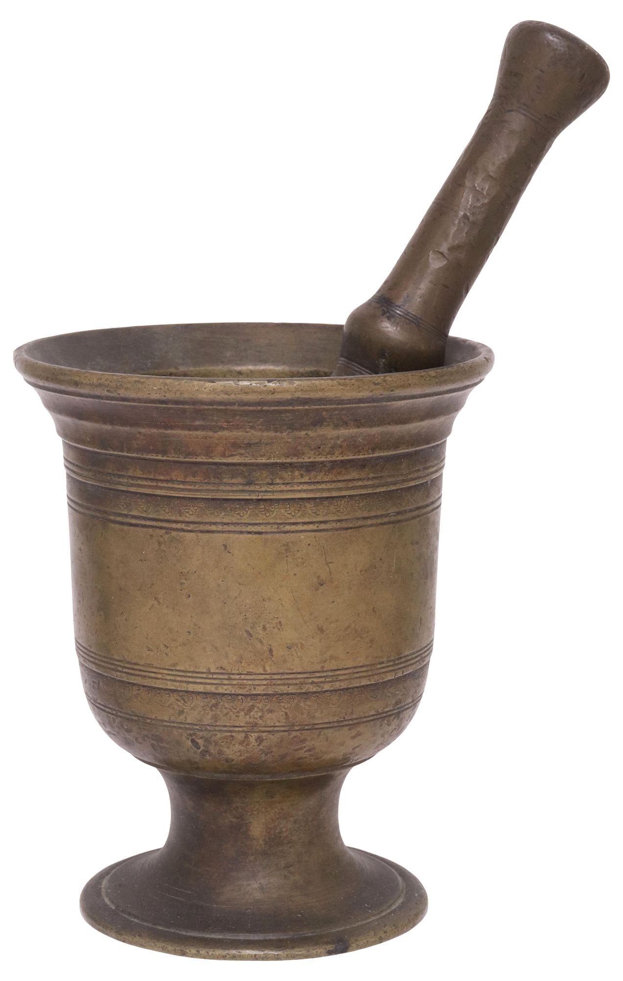 PATINATED BRONZE VASIFORM MORTAR & PESTLE (1 of 3)