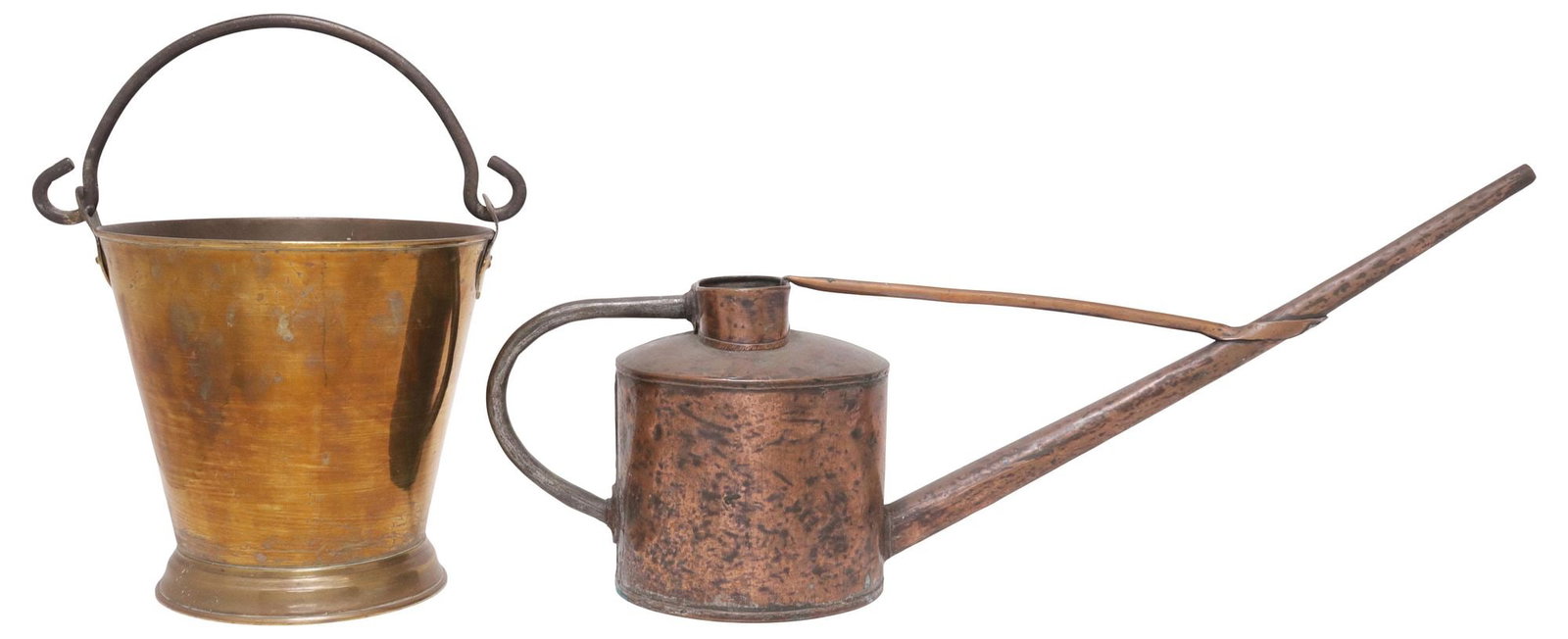 (2) ENGLISH BRASS BUCKET & HAMMERED COPPER WATERING CAN (1 of 5)