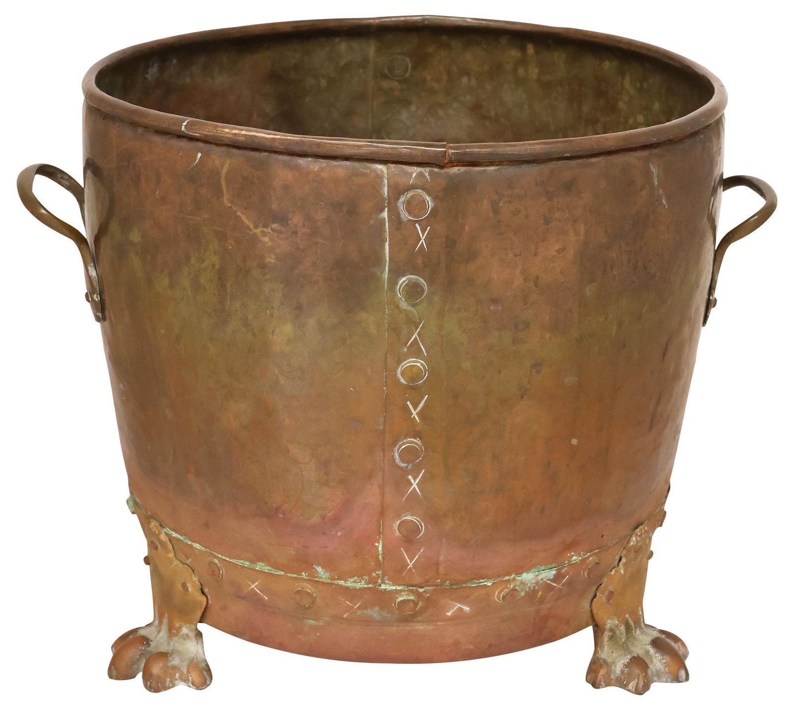 ENGLISH RIVETED COPPER JARDINIERE / PLANTER ON PAW FEET (1 of 5)