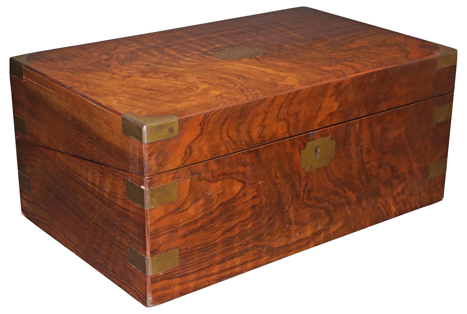 ENGLISH BRASS-BOUND FIGURED WALNUT WRITING SLOPE/ TRAVEL DESK (1 of 9)