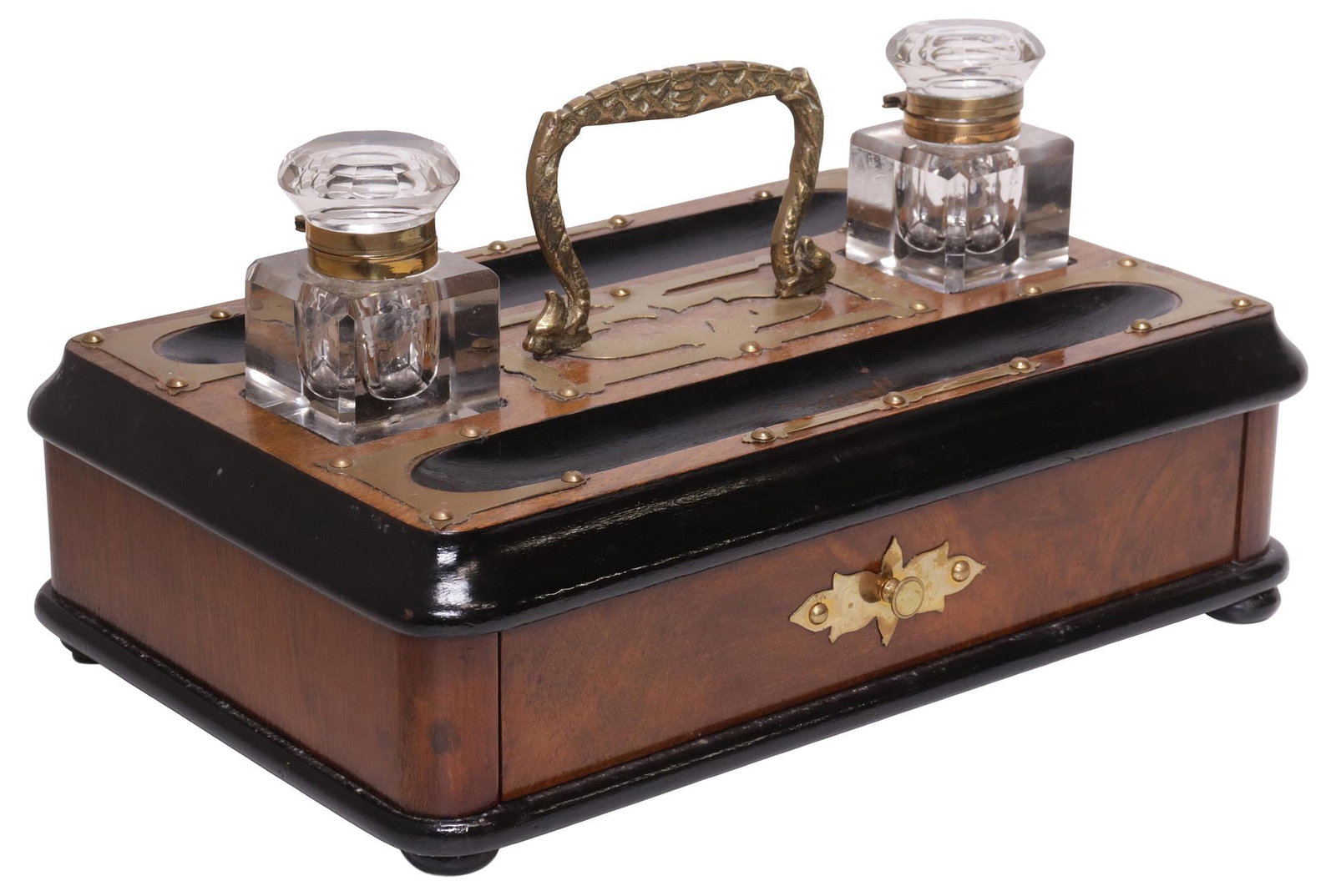 ENGLISH PARCEL-EBONIZED WALNUT DESK STAND W/ BRASS MOUNTS (1 of 5)
