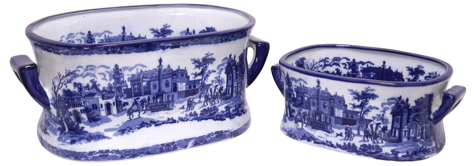 (2) BLUE & WHITE TRANSFERWARE STREET SCENE FOOTBATHS (1 of 11)