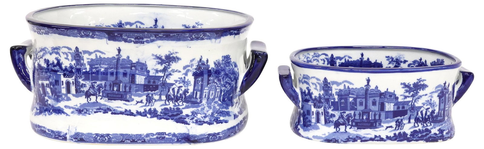 (2) BLUE & WHITE TRANSFERWARE STREET SCENE FOOTBATHS (1 of 5)
